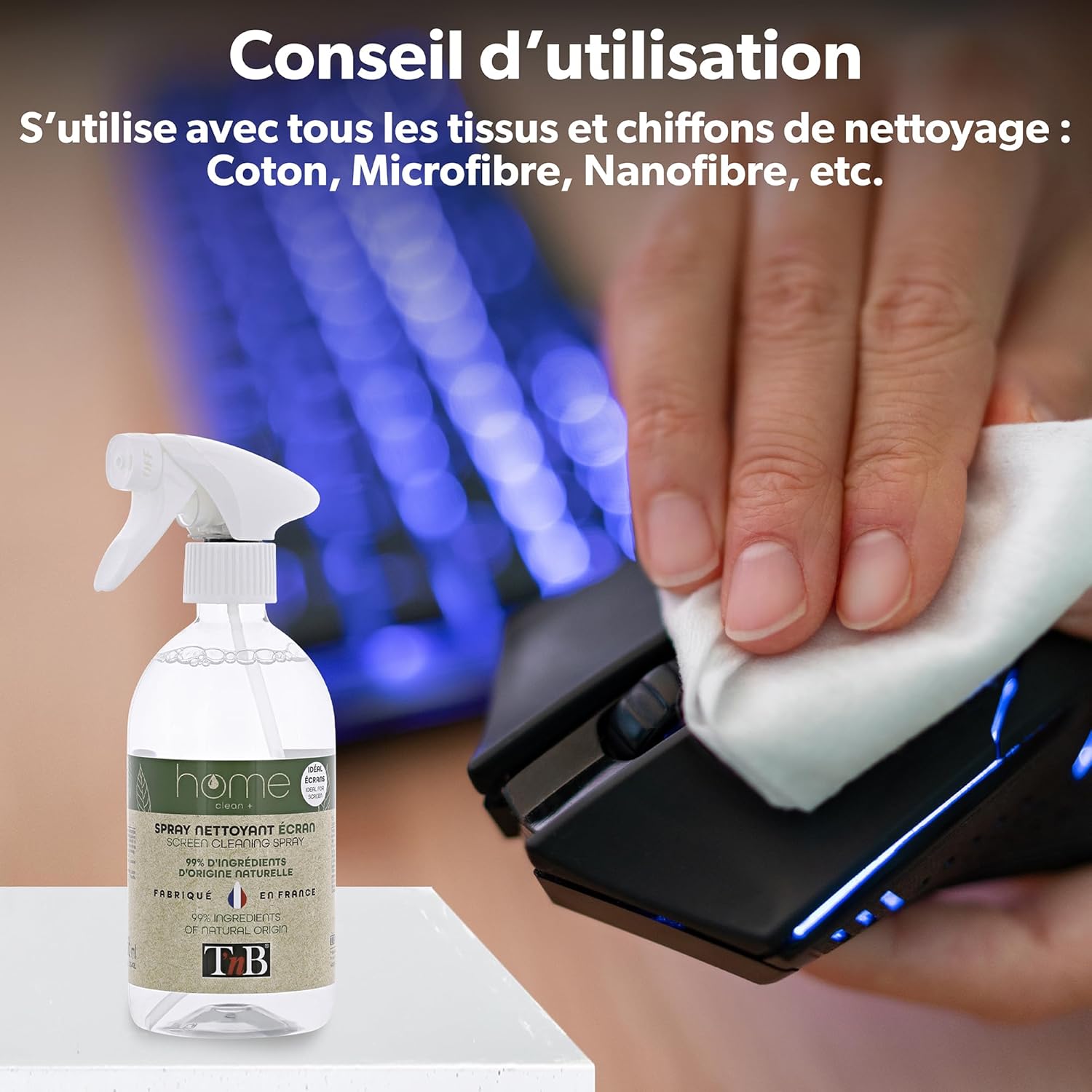 T'nB - Spray nettoyant multi-surfaces, nettoyant pour écran pour TV, tablette, PC/ordinateur portable, smartphone, LCD, LED, spray d'huiles essentielles - 500 ml – Image 8