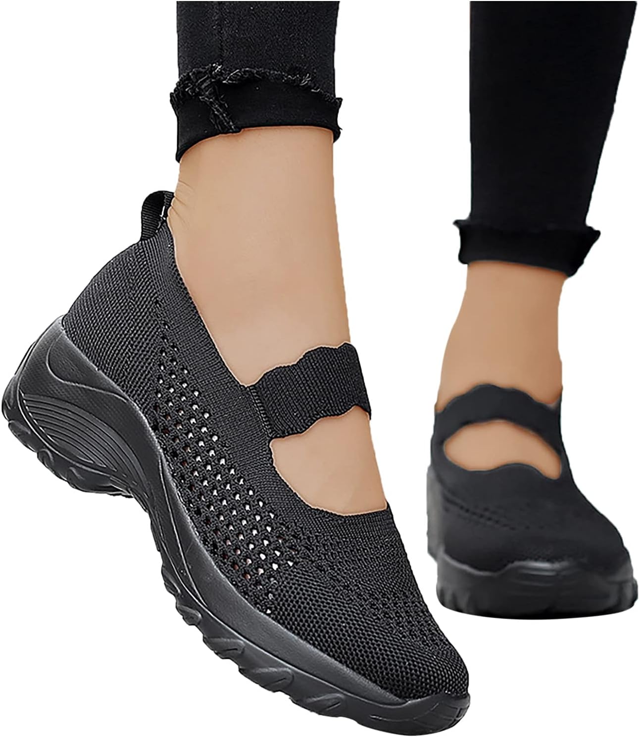 Baskets de sport pour femme - Chaussures compensées en maille creuse - Baskets d'été tendance pour femme - Confortables - Orthopédiques - Respirantes et antidérapantes – Image 3