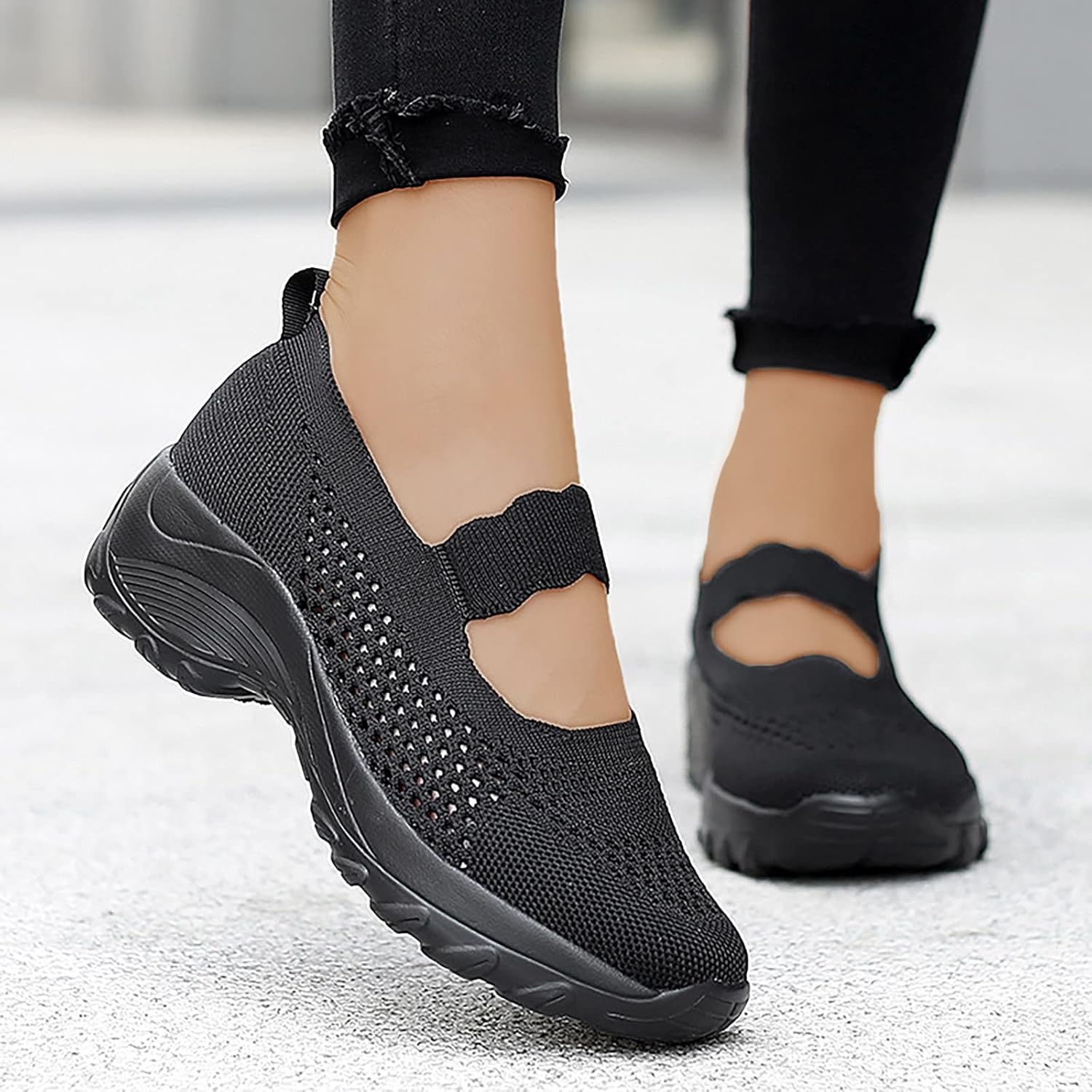 Baskets de sport pour femme - Chaussures compensées en maille creuse - Baskets d'été tendance pour femme - Confortables - Orthopédiques - Respirantes et antidérapantes – Image 5
