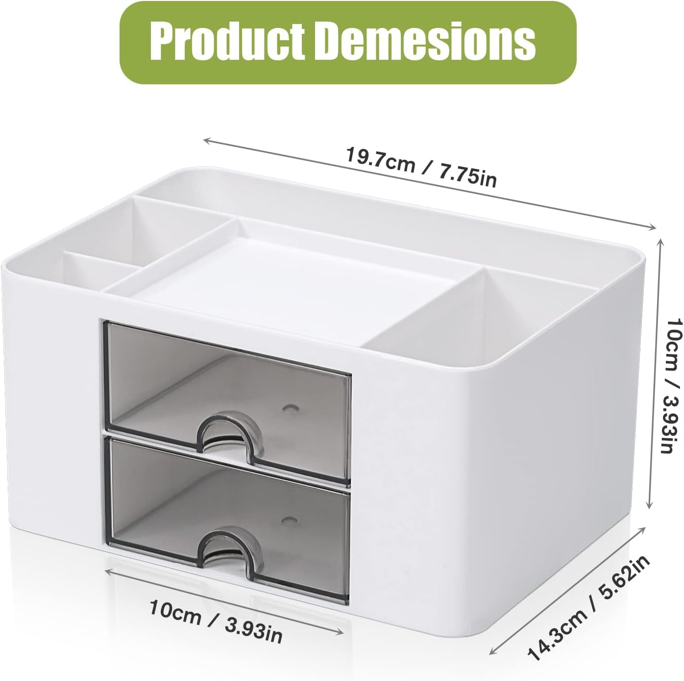 Organisateur de bureau polyvalent avec 5 compartiments, 2 tiroirs et options de rangement multifonctionnelles - idéal pour les fournitures, la papeterie et les accessoires – Image 3