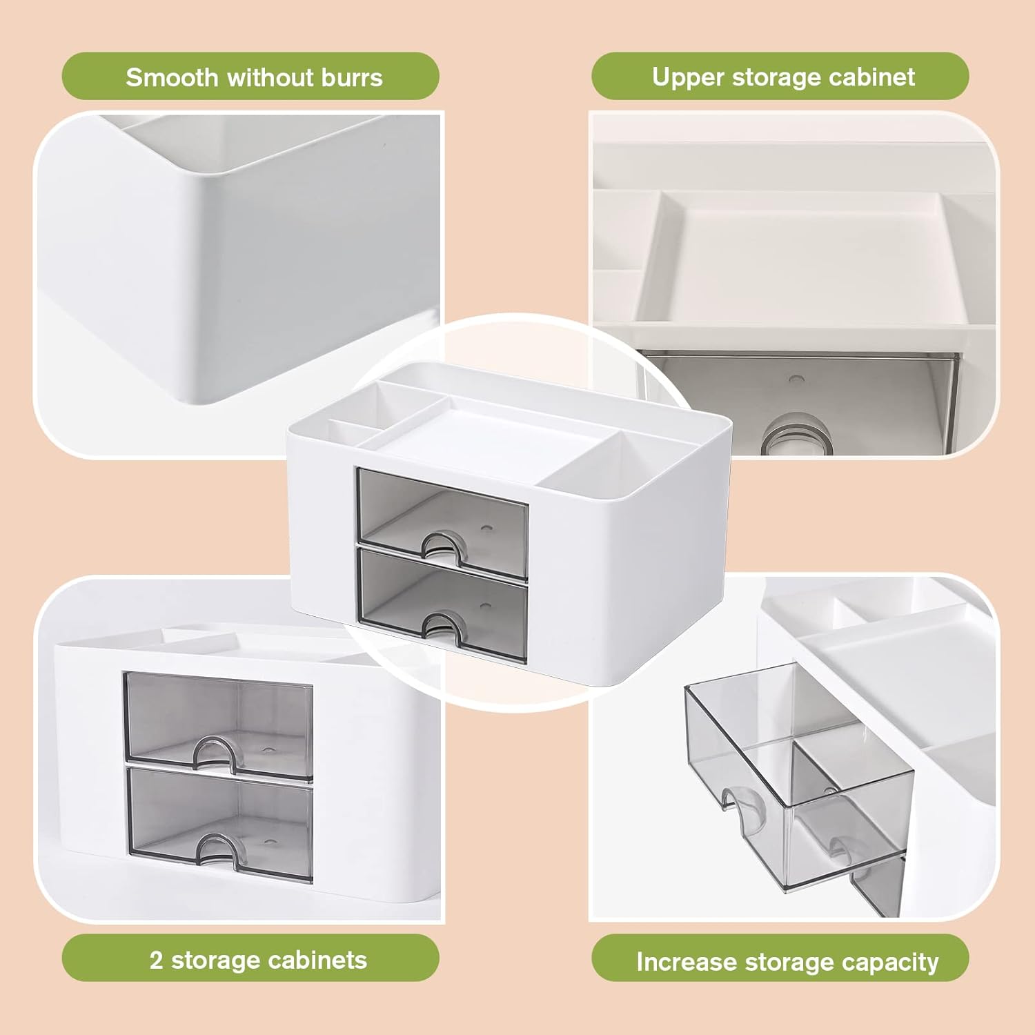 Organisateur de bureau polyvalent avec 5 compartiments, 2 tiroirs et options de rangement multifonctionnelles - idéal pour les fournitures, la papeterie et les accessoires – Image 4