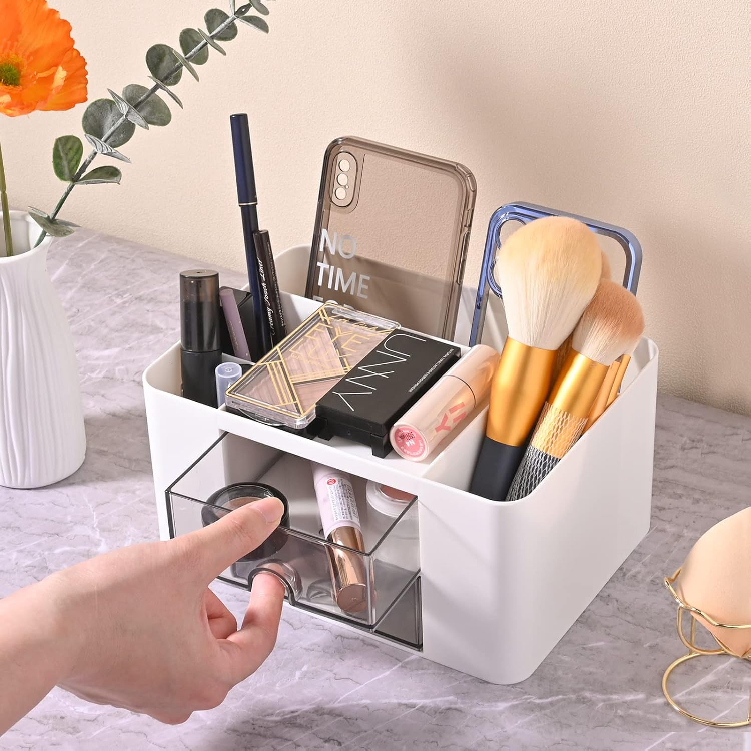 Organisateur de bureau polyvalent avec 5 compartiments, 2 tiroirs et options de rangement multifonctionnelles - idéal pour les fournitures, la papeterie et les accessoires – Image 7