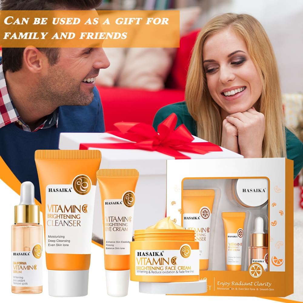 Coffret de soins à la vitamine C avec sérum à la vitamine C, crème hydratante à la vitamine C, ensemble hydratant apaisant pour le visage, anti-âge, rides, taches, 4 pièces – Image 8