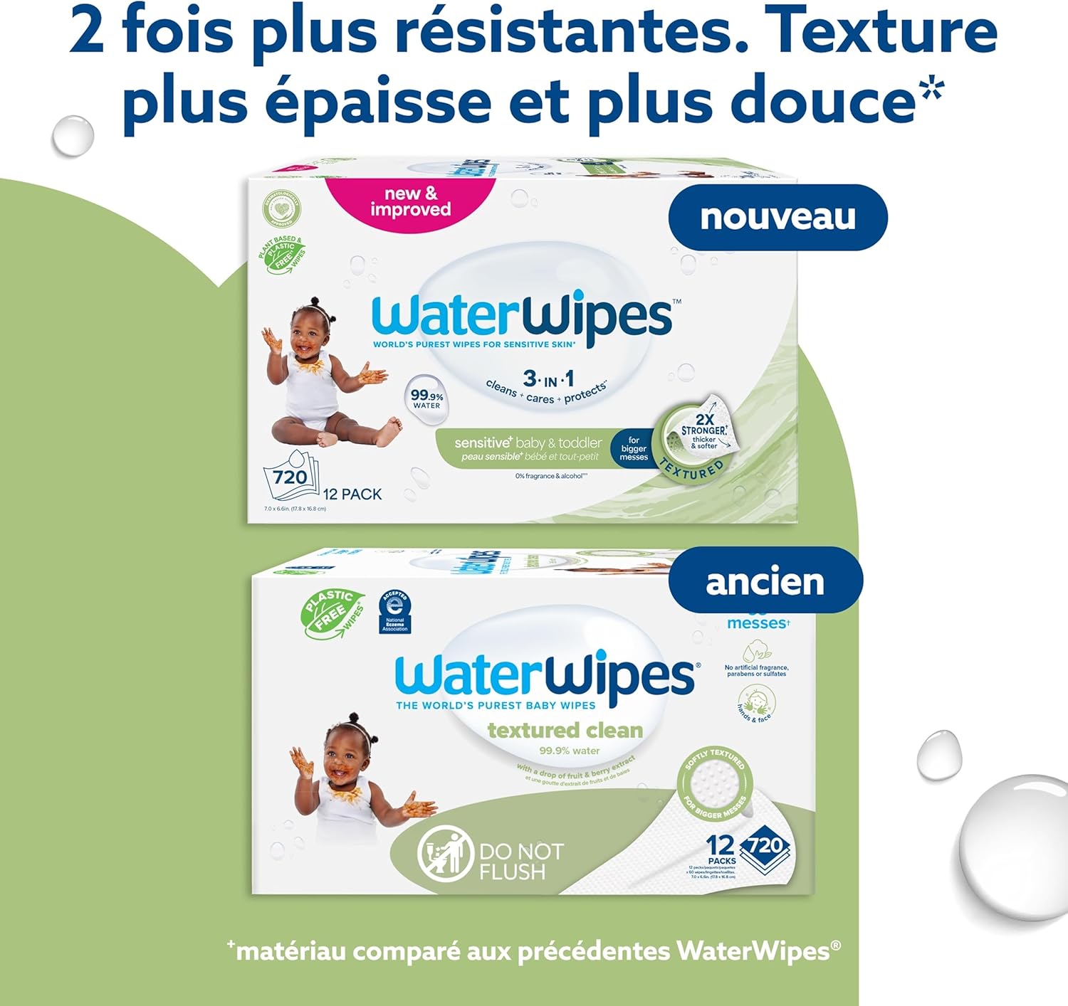 Lingettes WaterWipes Sensitive+ pour bébés et tout-petits, lingettes pour bébés et tout-petits, 720 unités (12 paquets), 3 en 1 nettoie, soigne, protège, 99,9 % d'eau, texturée propre, non parfumée – Image 4