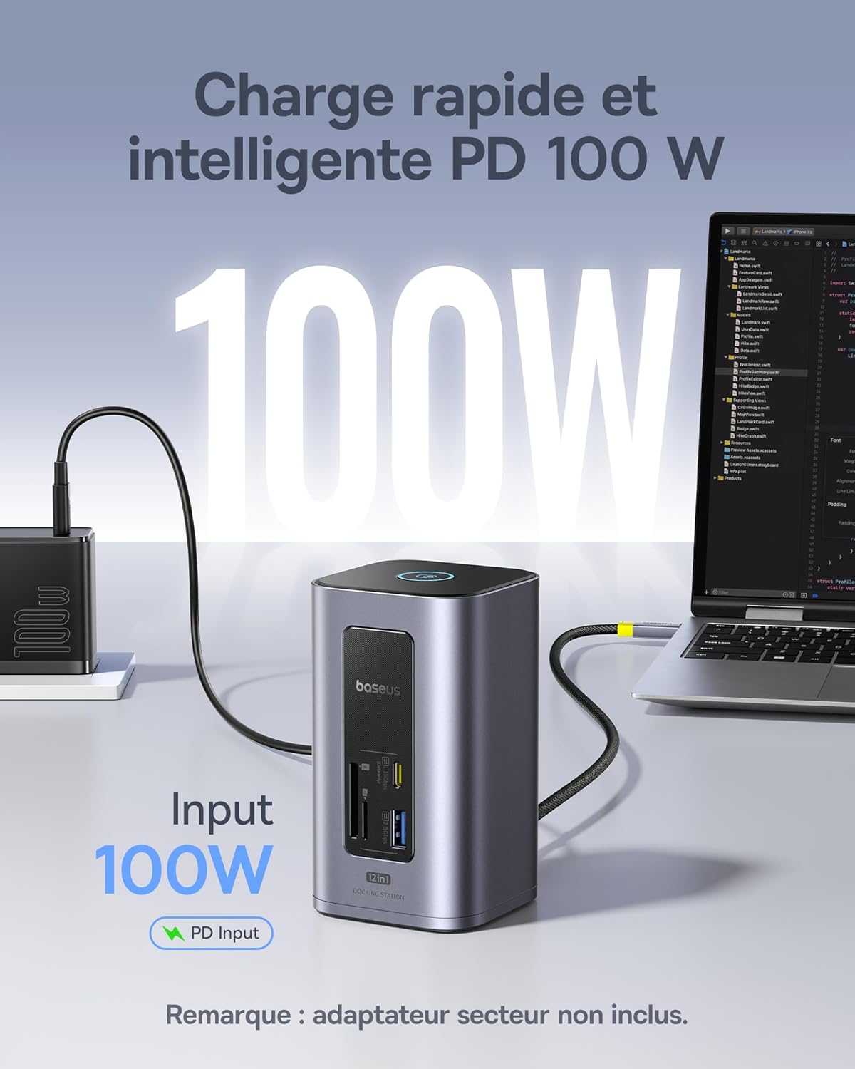 Station d'accueil Baseus, Nomos Air 12 en 1, station d'accueil 2 moniteurs avec 2 x 4K HDMI, USB-A/C 10 Gbit/s, Ethernet 1 Gbit/s, 100 W PD, HUB USB C pour Dell/HP/Lenovo/ASUS/Acer/Mac – Image 6