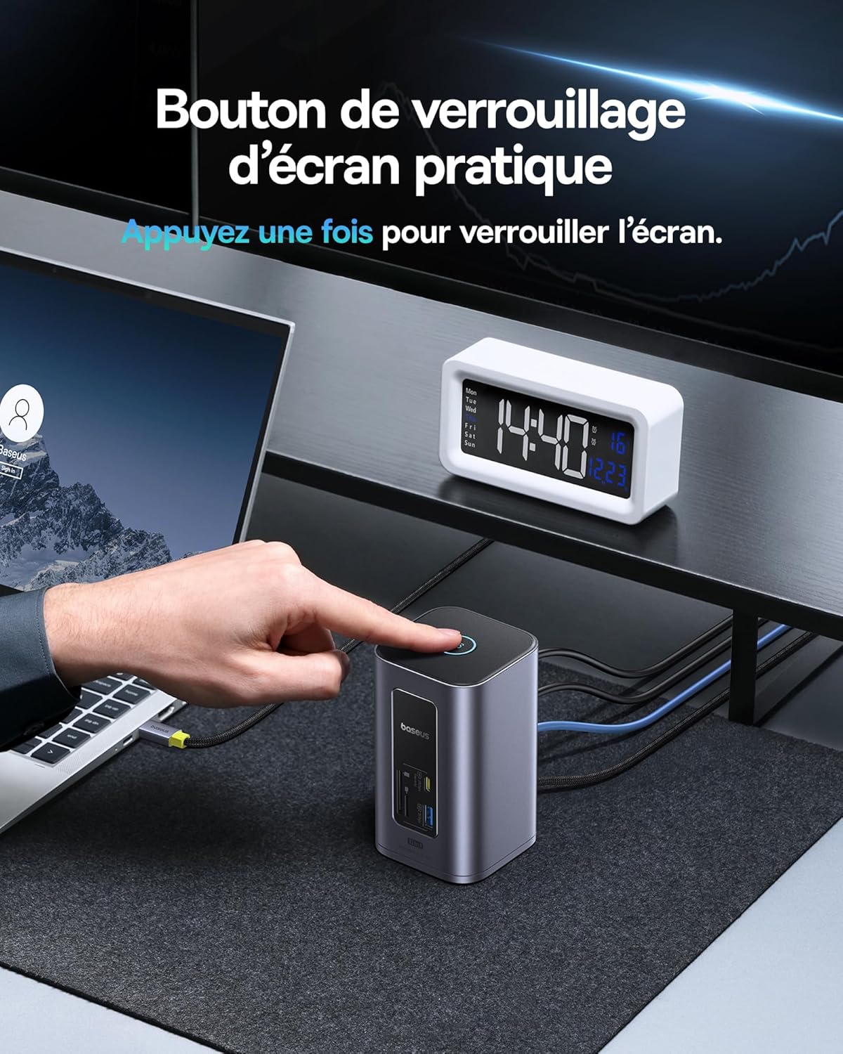 Station d'accueil Baseus, Nomos Air 12 en 1, station d'accueil 2 moniteurs avec 2 x 4K HDMI, USB-A/C 10 Gbit/s, Ethernet 1 Gbit/s, 100 W PD, HUB USB C pour Dell/HP/Lenovo/ASUS/Acer/Mac – Image 9