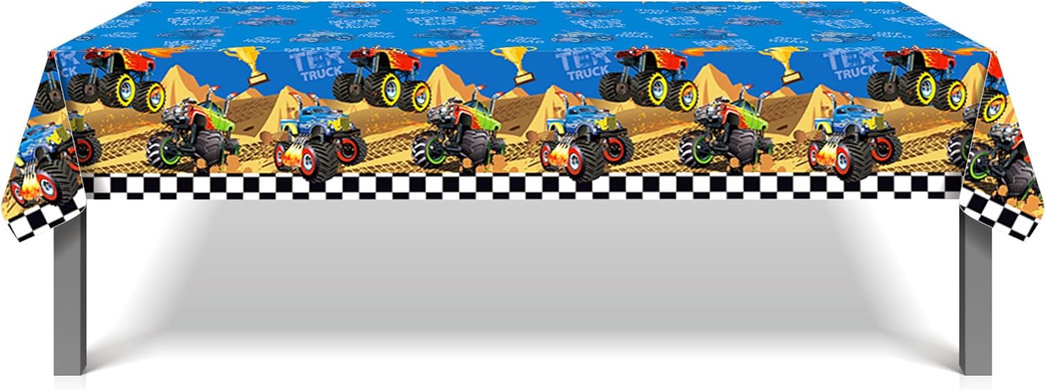 CC HOME Lot de 3 nappes rectangulaires Monster Truck Décoration de fête Couvertures de table jetables pour fête d'anniversaire – Image 3