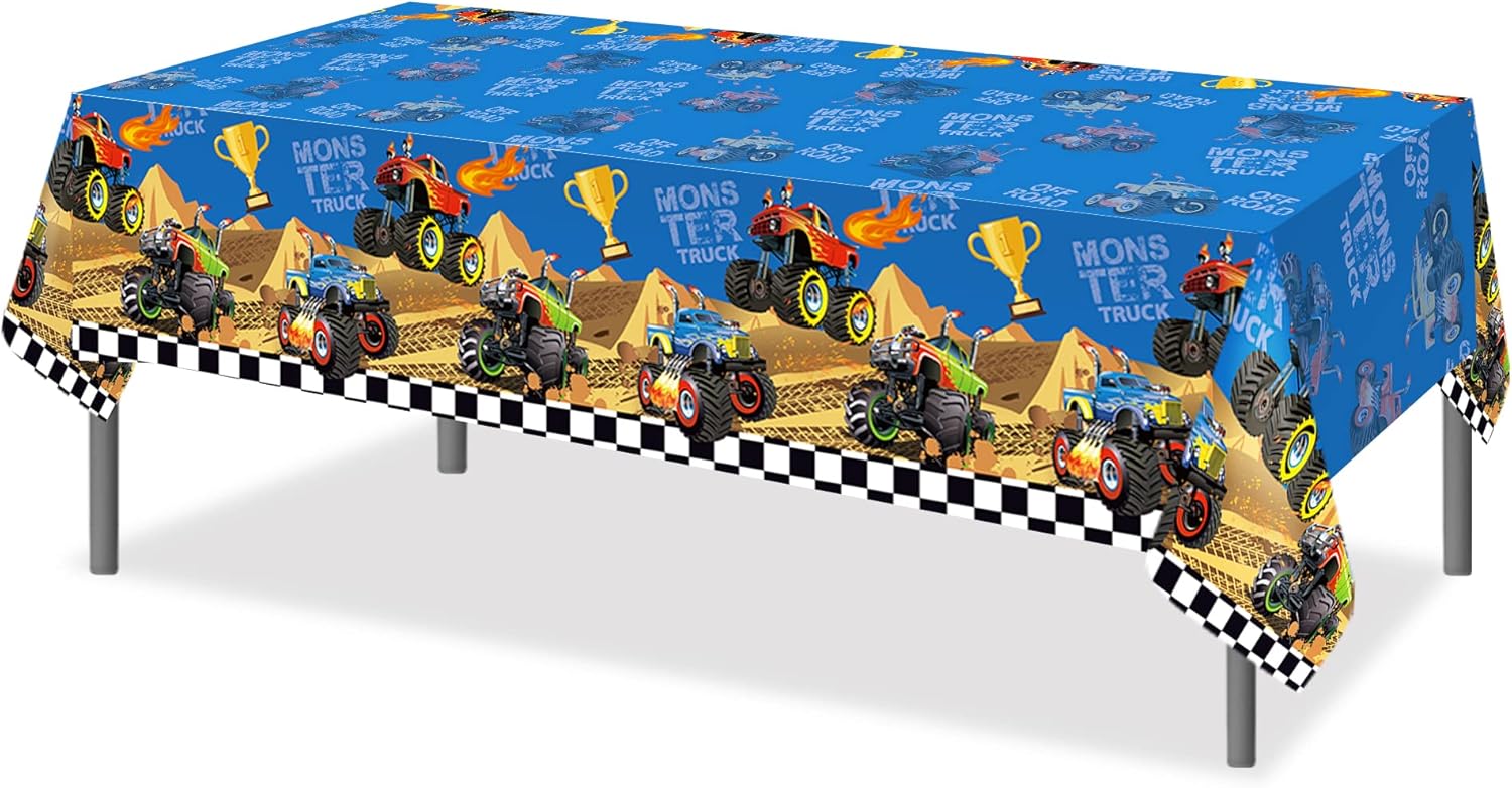 CC HOME Lot de 3 nappes rectangulaires Monster Truck Décoration de fête Couvertures de table jetables pour fête d'anniversaire – Image 4