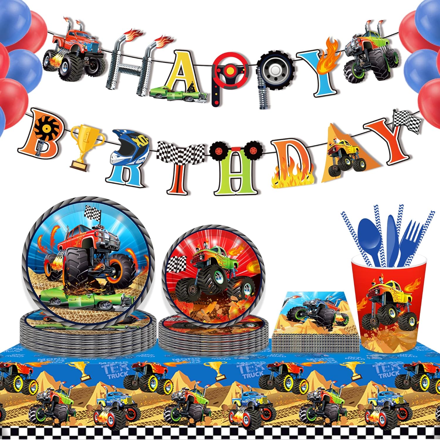 CC HOME Lot de 3 nappes rectangulaires Monster Truck Décoration de fête Couvertures de table jetables pour fête d'anniversaire – Image 6
