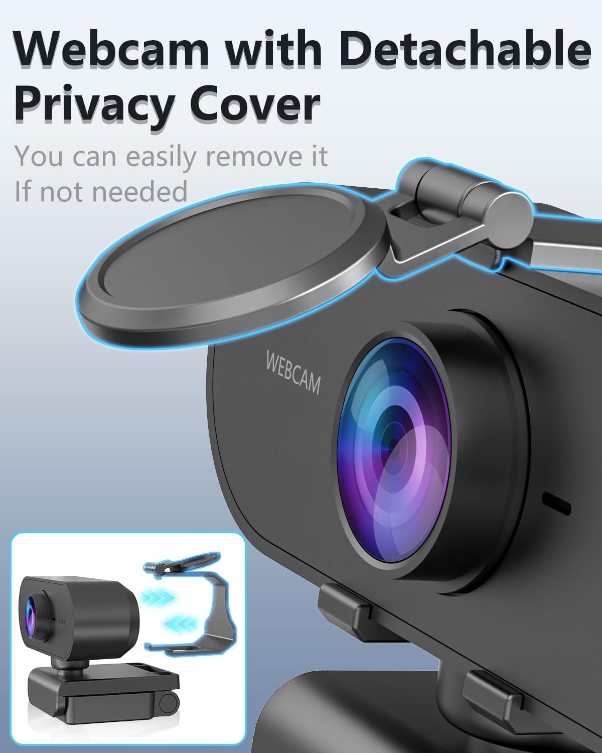 Webcam 2K, caméra PC grand angle Full HD 90° avec microphone antibruit, caméra USB Plug Play pour PC portable Mac, Web Cam Linux Streaming Youtube Skype Appel vidéo Zoom Vidéo Conférence – Image 5