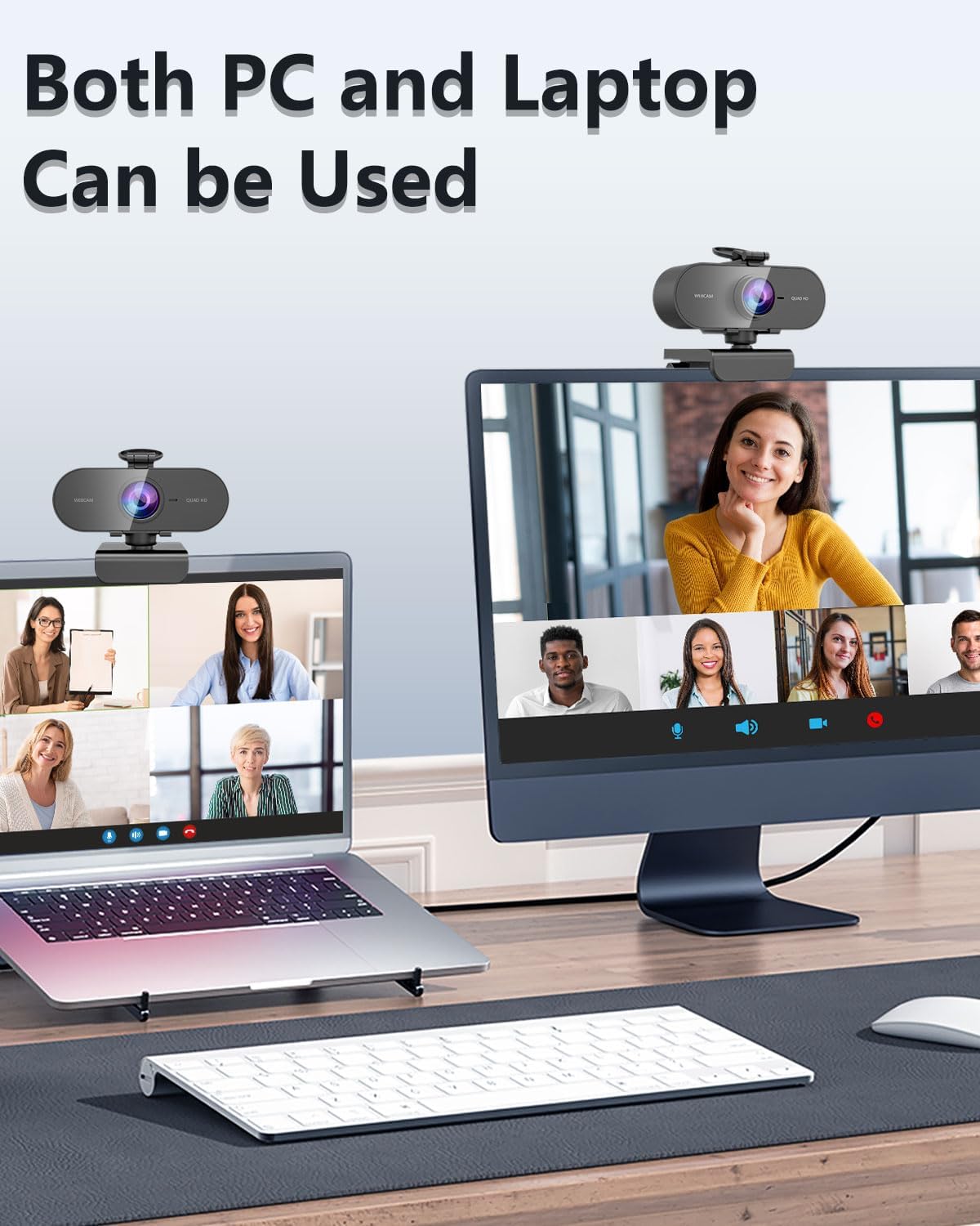 Webcam 2K, caméra PC grand angle Full HD 90° avec microphone antibruit, caméra USB Plug Play pour PC portable Mac, Web Cam Linux Streaming Youtube Skype Appel vidéo Zoom Vidéo Conférence – Image 7