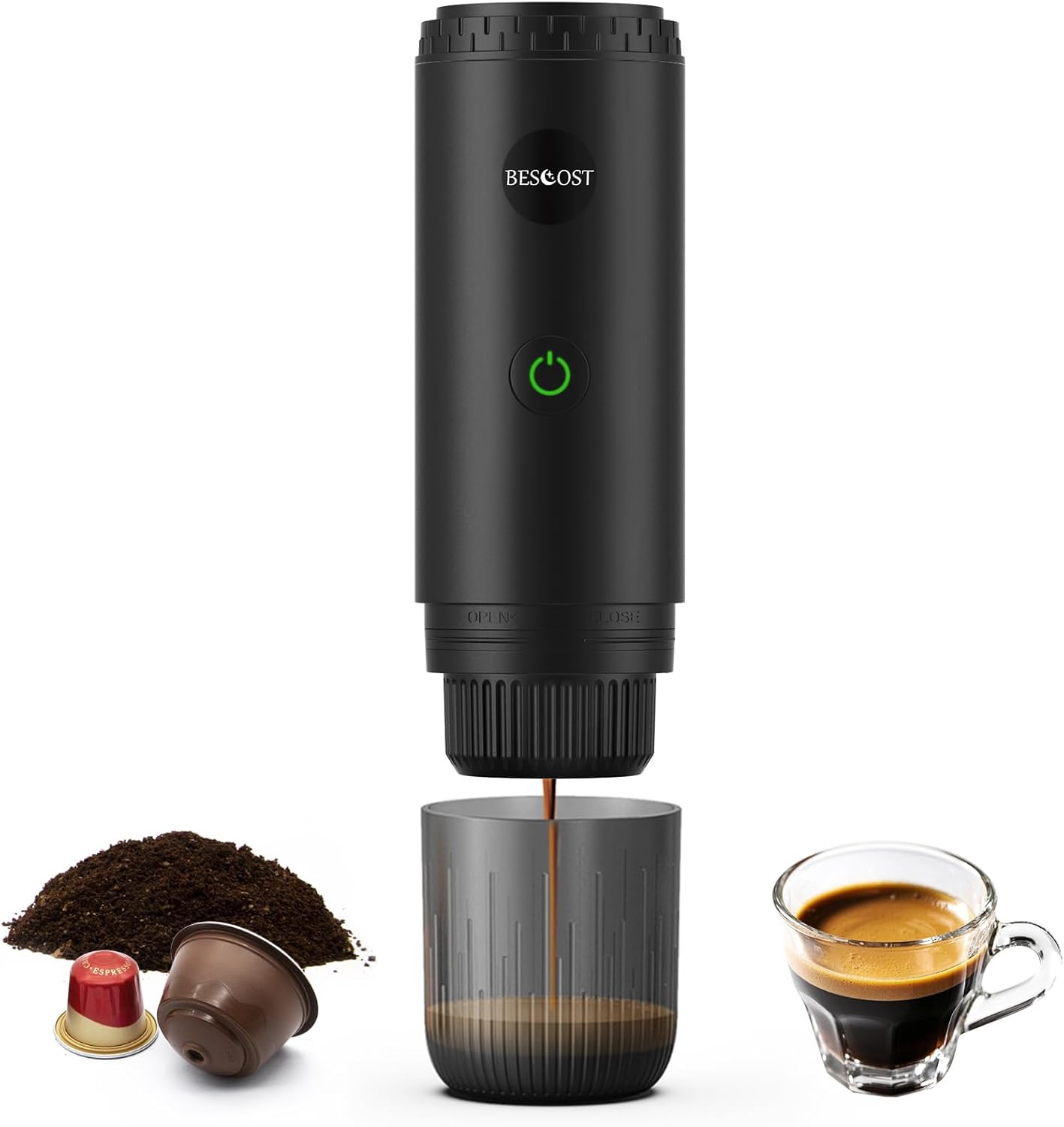 Cafetière portable 3 en 1 compatible avec les capsules expresso et le café en poudre, rechargeable pour les voyages, le camping, la voiture, la maison (noir) – Image 2