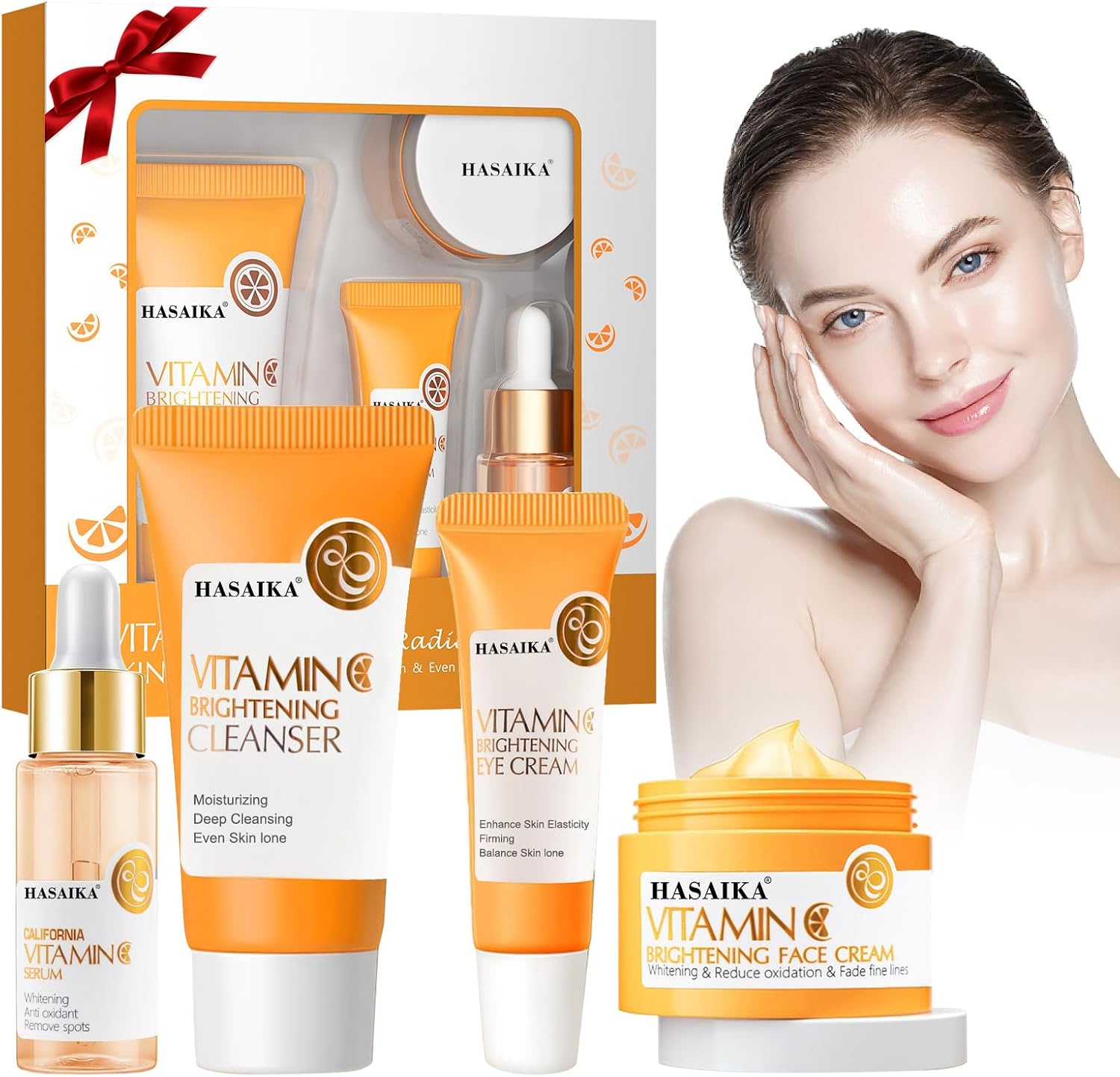 Coffret de soins à la vitamine C avec sérum à la vitamine C, crème hydratante à la vitamine C, ensemble hydratant apaisant pour le visage, anti-âge, rides, taches, 4 pièces – Image 2