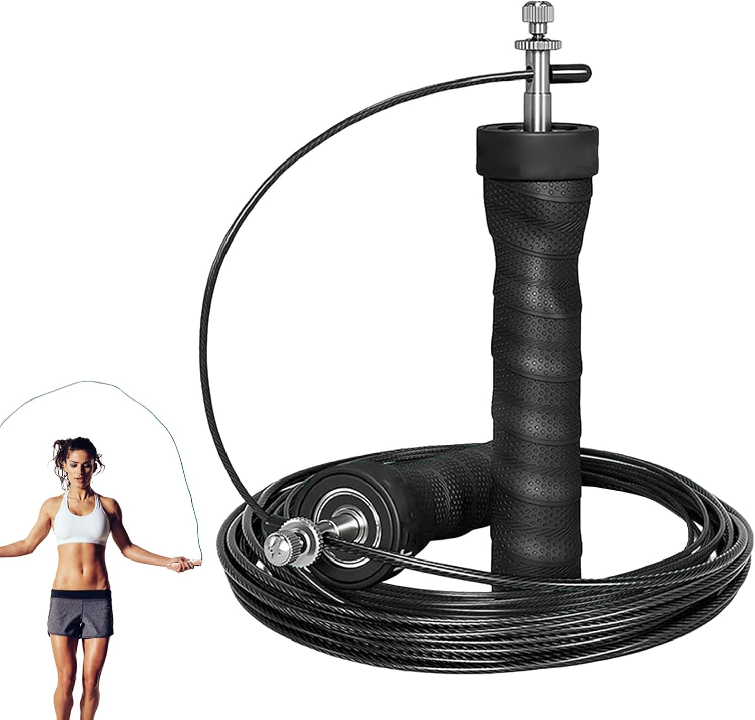 Corde à sauter | Corde à sauter pour l'exercice | Corde à sauter réglable | Câble conçu et durable avec revêtement en PVC pour des entraînements cardio et un entraînement physique efficaces. – Image 2