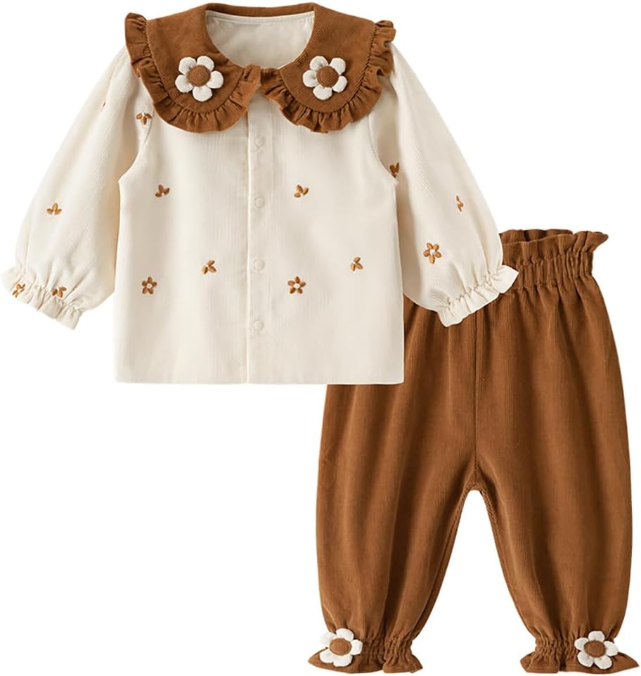 Ensemble pour bébé fille, vêtements à manches longues, hauts à fleurs + pantalon long, tenue en coton pour 6 à 30 mois – Image 2