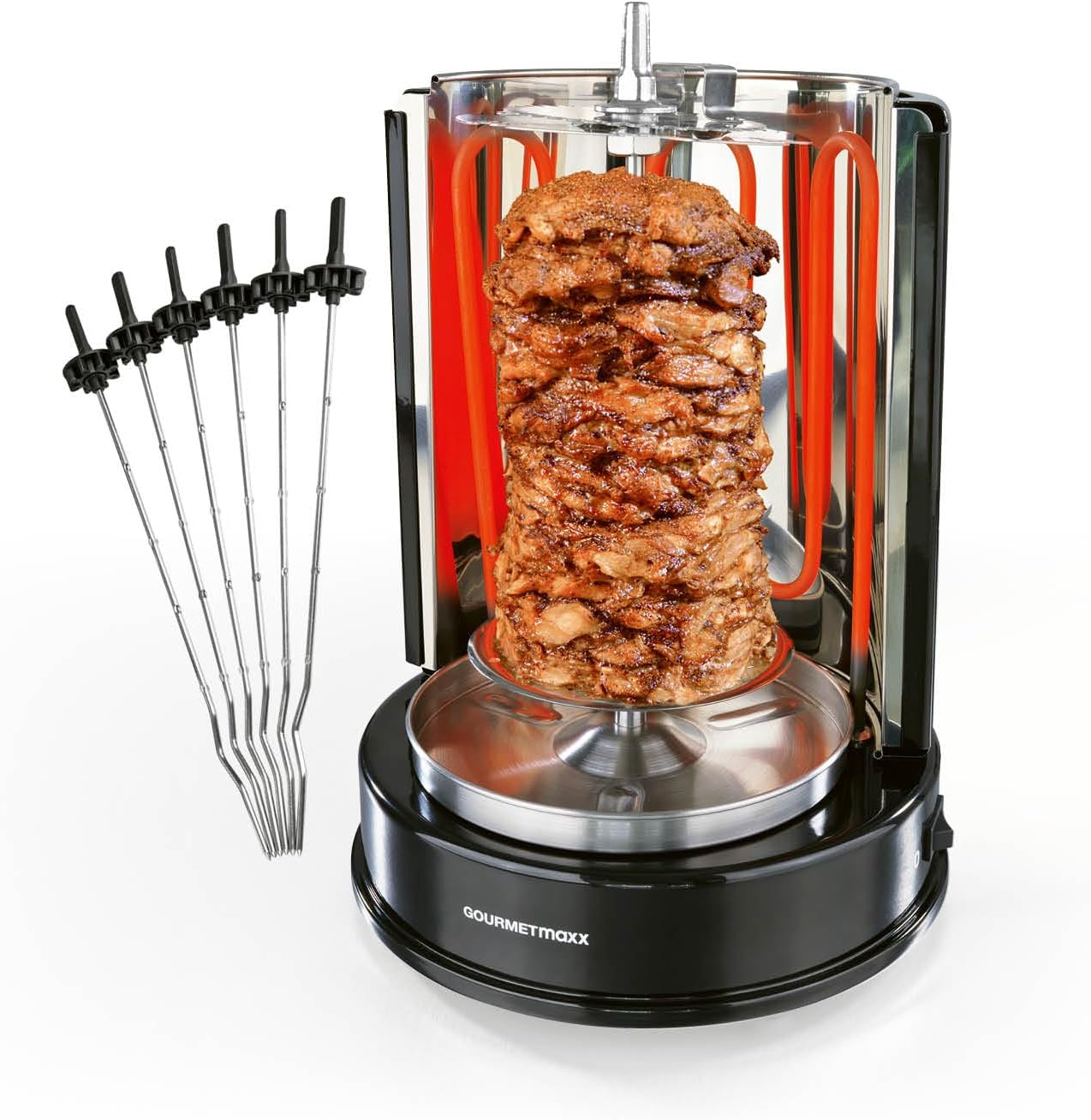 GOURMETmaxx Grill Kebab | gril électrique vertical pour kebab, gyros, chachlyk | gril électrique avec axe central et 6 broches supplémentaires, également utilisable comme gril chachlyk – Image 2