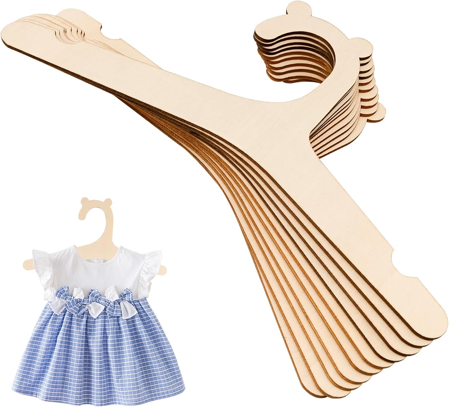 Lot de 10 cintres pour bébé en bois naturel, antidérapants et sûrs, sûrs et sans odeur pour vêtements de poupée, bébés – Image 2