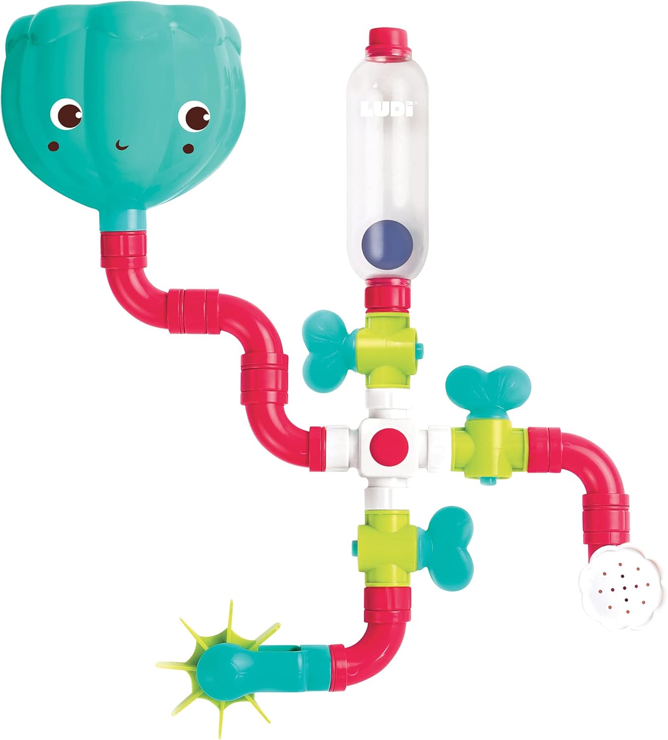 Ludi - Circuit d'eau à construire - Jouet de bain bébé ventouse - 14 pièces à assembler avec moulin et arroseur - Modulable, évolutif & éducatif - Jeu de construction à partir de 18 mois – Image 2