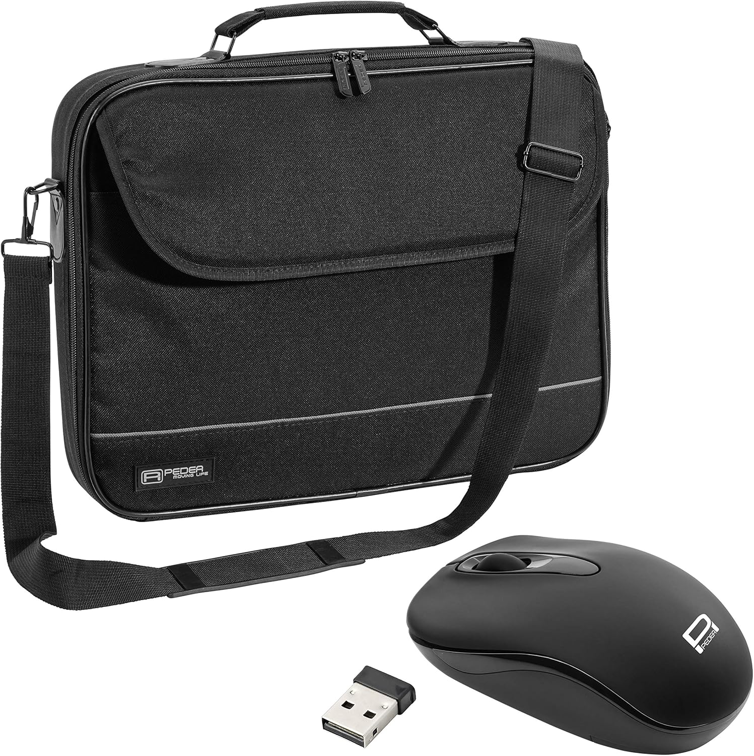 PEDEA "Fair" Housse pour ordinateur portable jusqu'à 17,3" (44 cm), sac à bandoulière avec souris sans fil incluse, noir – Image 2
