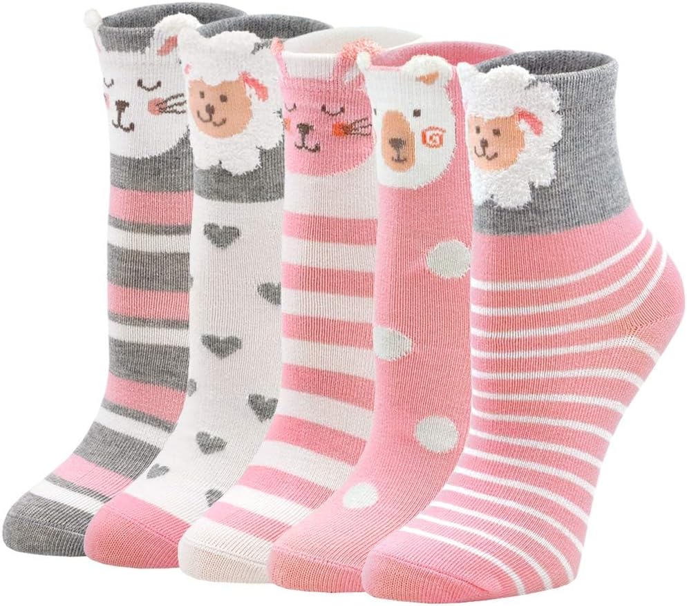 PUTUO Chaussettes en coton pour enfants filles, chaussettes fantaisie, bébé fille, chaussettes animaux, 5 paires – Image 2