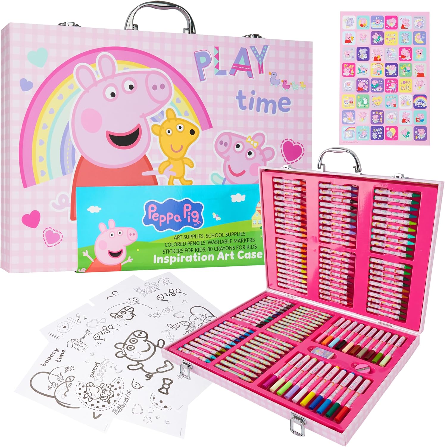 Peppa Pig Kit de coloriage pour enfants 137 pièces, kit de papeterie, travaux manuels, crayons, feuilles de coloriage, gommes, taille-crayon et autocollants – Image 2