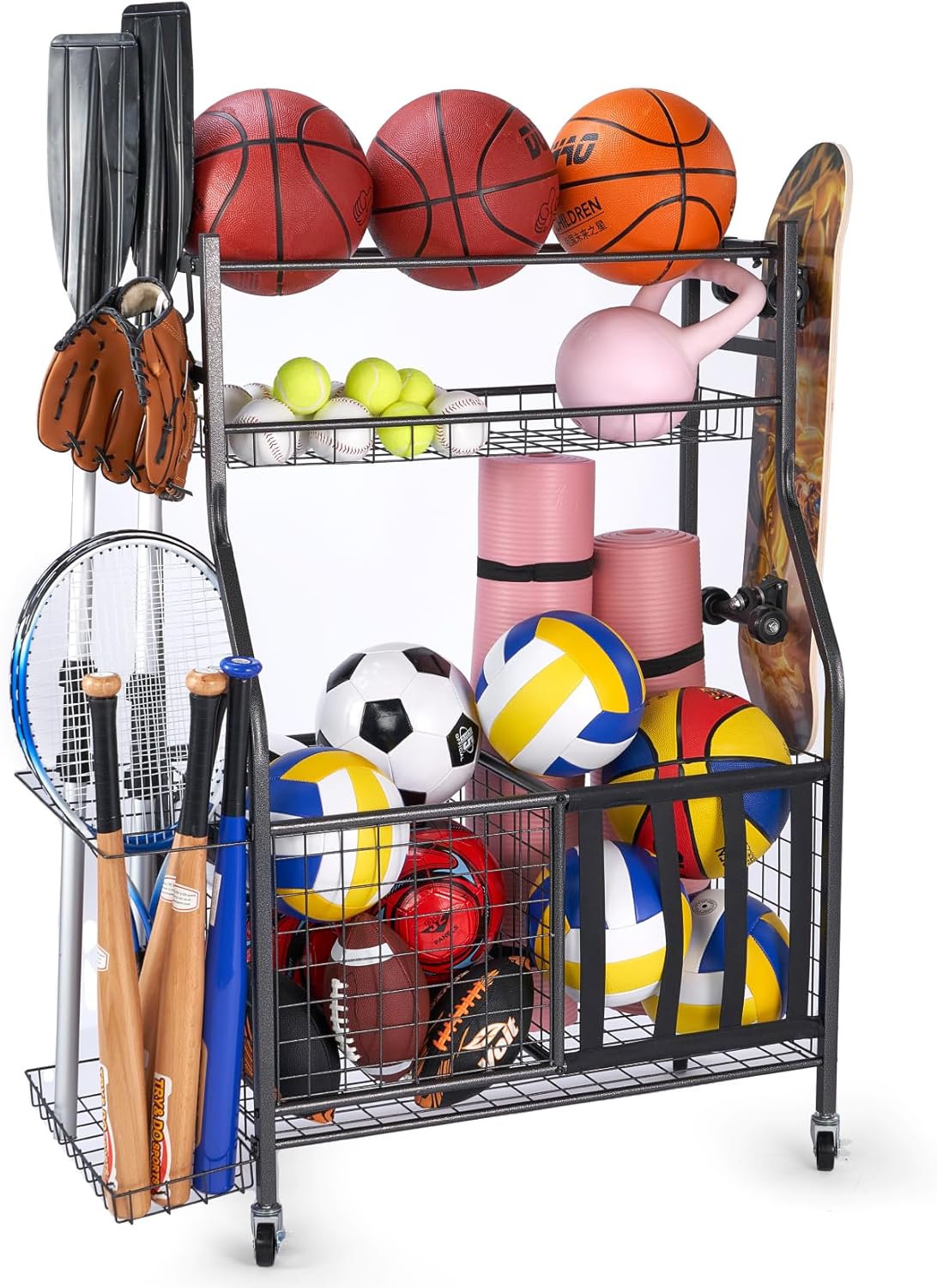 Rangement d'équipement de sport, étagères de rangement de balles, jouets pour intérieur et extérieur, organisateur d'équipement de sport, rangement d'équipement de sport – Image 2