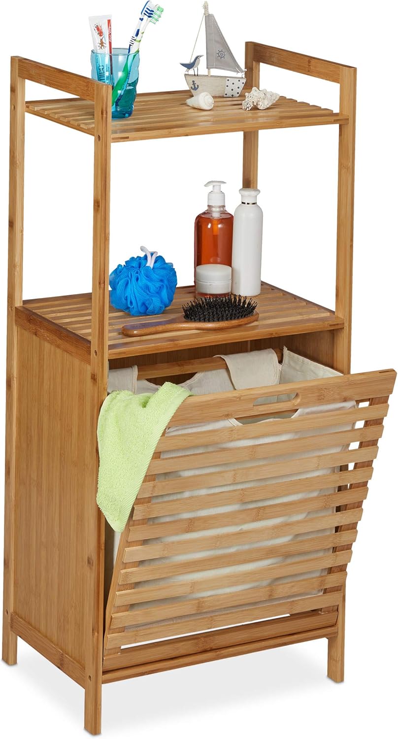 Relaxdays Panier à Linge, Meuble de Salle de Bain en Bambou, Panier Basculant, HLP 100 x 45,5 x 33,5 cm, Nature – Image 2