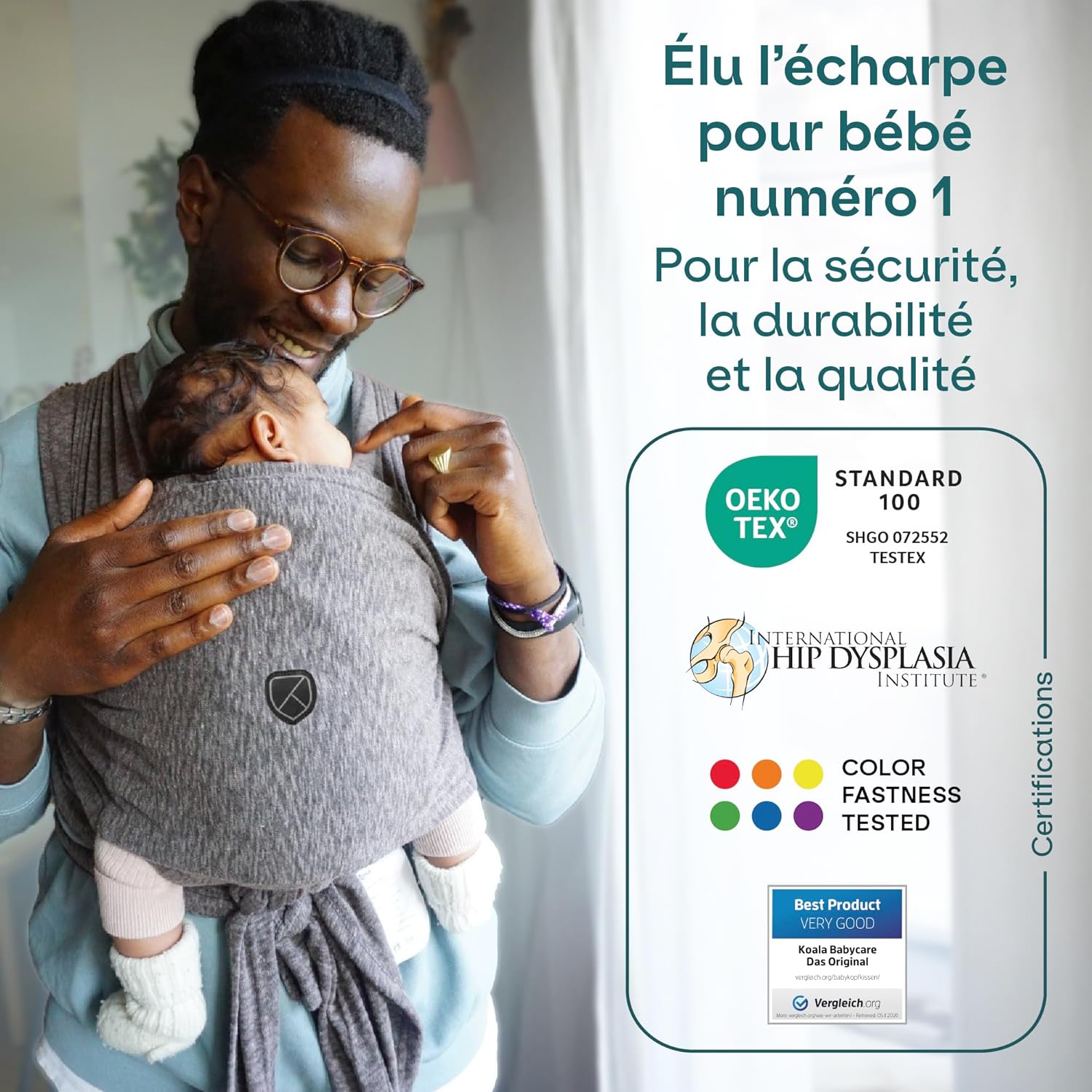 Koala Babycare Porte-bébé unisexe réglable et facile à enfiler - Porte-bébé multifonction jusqu'à 9 kg - Anthracite - Modèle déposé KBC – Image 3