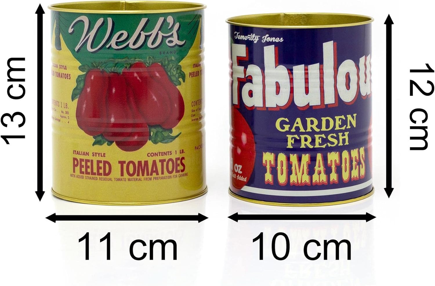 Lot de 2 répliques décoratives en étain alimentaire | Réplique de tomate en métal rétro 2 pièces | Boîtes de présentation de nourriture en métal de style vintage – Image 3