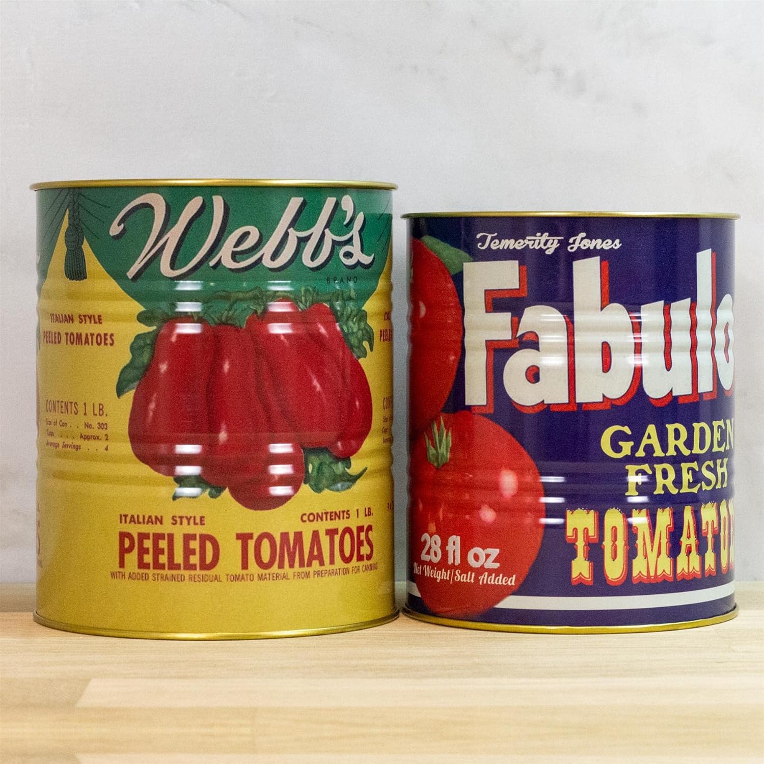 Lot de 2 répliques décoratives en étain alimentaire | Réplique de tomate en métal rétro 2 pièces | Boîtes de présentation de nourriture en métal de style vintage – Image 4