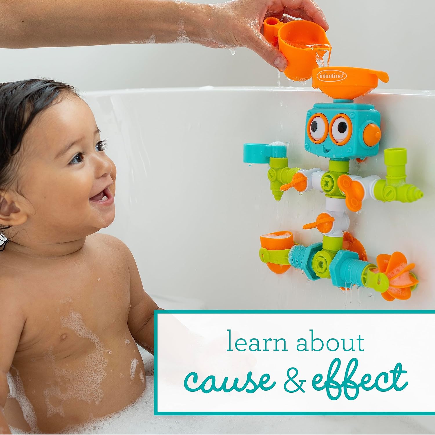 INFANTINO - Plombier Sensoriel Plug & Play - Jouets de Bain - Robot Multicolore - pour Bébés à partir de 6 Mois - avec 16 Pièces Amovibles - pour l'Exploration et l'Apprentissage – Image 3