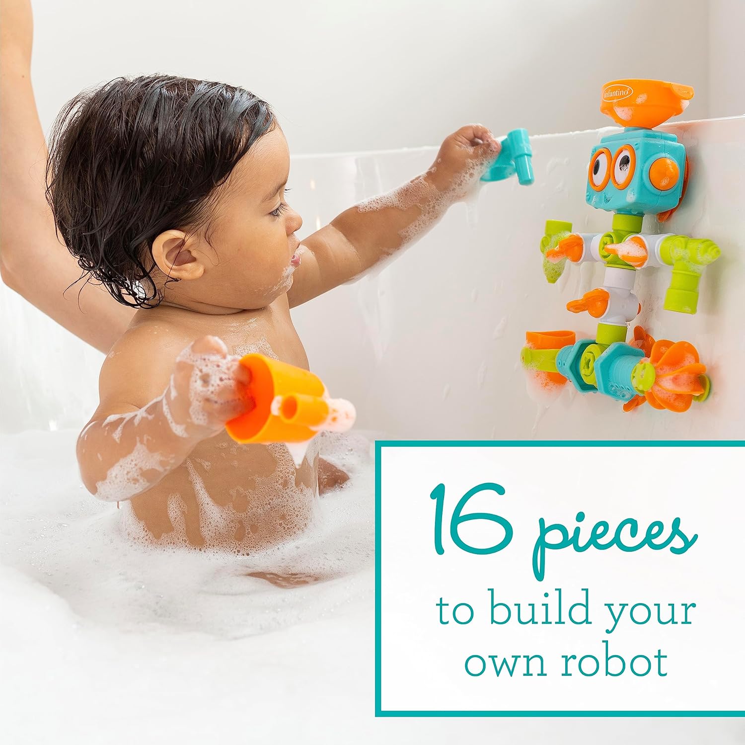 INFANTINO - Plombier Sensoriel Plug & Play - Jouets de Bain - Robot Multicolore - pour Bébés à partir de 6 Mois - avec 16 Pièces Amovibles - pour l'Exploration et l'Apprentissage – Image 4