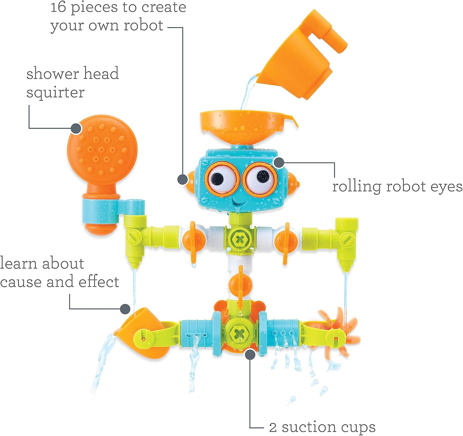 INFANTINO - Plombier Sensoriel Plug & Play - Jouets de Bain - Robot Multicolore - pour Bébés à partir de 6 Mois - avec 16 Pièces Amovibles - pour l'Exploration et l'Apprentissage – Image 5