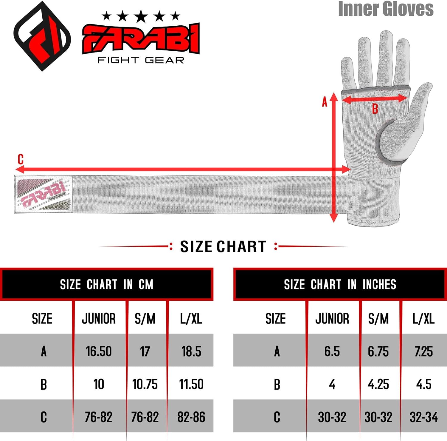 Farabi Sports Bandes de boxe pour enfants Sous-gants pour hommes et femmes | Bandage d'entraînement MMA Muay Thai – Image 6