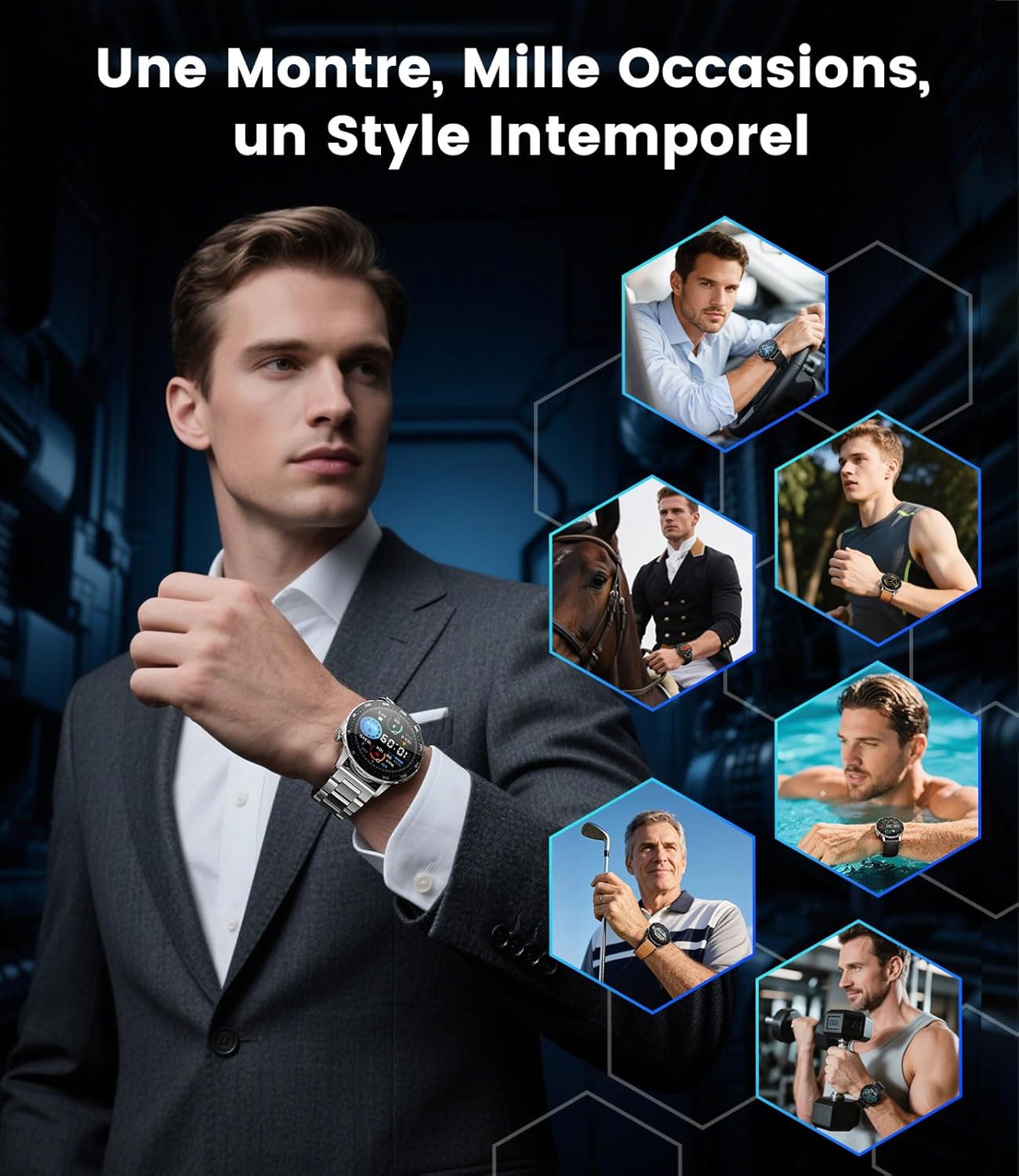LIGE Montre connectée pour homme et femme avec 750 mAh, AMOLED 1,43", appel Bluetooth, Android iOS, étanche IP68, 120 + montre de sport, podomètre, sommeil, moniteur de fréquence cardiaque SpO2 – Image 3