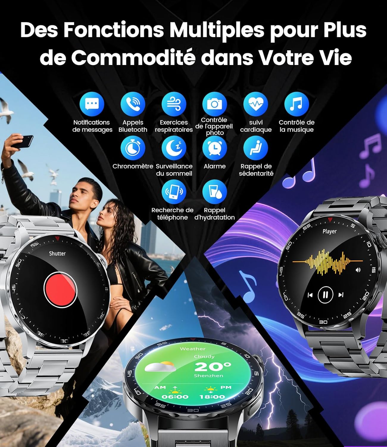 LIGE Montre connectée pour homme et femme avec 750 mAh, AMOLED 1,43", appel Bluetooth, Android iOS, étanche IP68, 120 + montre de sport, podomètre, sommeil, moniteur de fréquence cardiaque SpO2 – Image 8