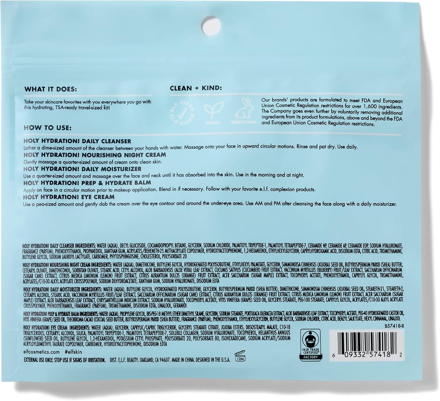 Kit de voyage d'hydratation elf Jet Set pour la peau avec nettoyant, baume, crème hydratante, crème pour les yeux et crème de nuit – Image 5