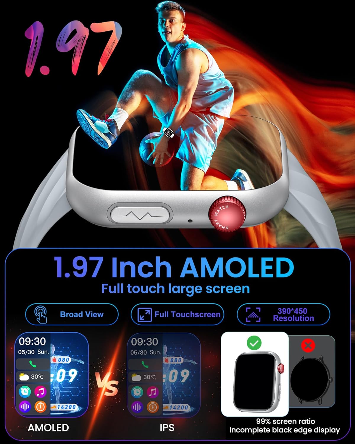 Montre intelligente ECG Santé Smartwatch - Écran 1,97 pouces avec appels Bluetooth HRV Plus de 130 modes Sport Sommeil Fréquence cardiaque SPO2 Montre podomètre étanche pour Android iOS – Image 4
