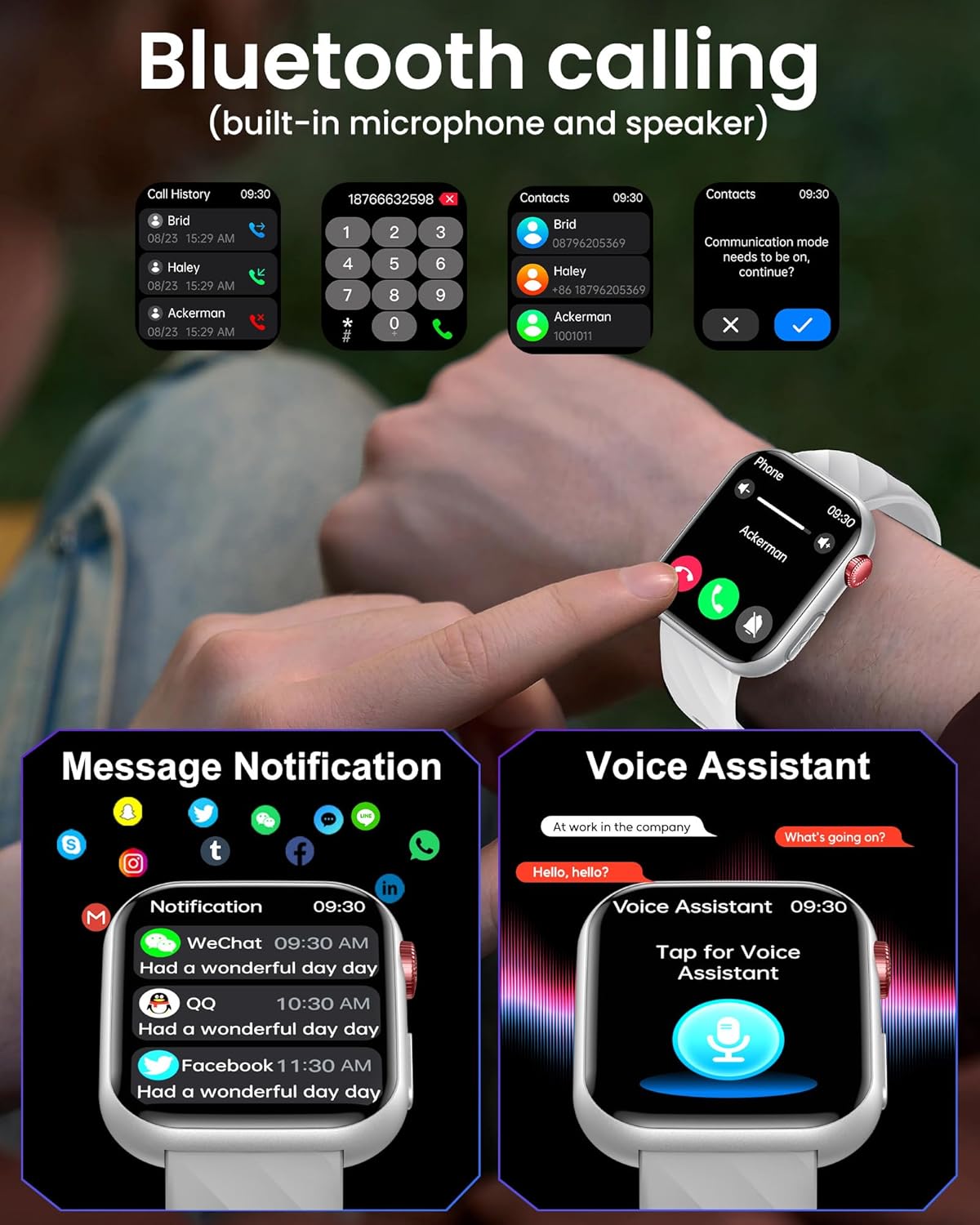 Montre intelligente ECG Santé Smartwatch - Écran 1,97 pouces avec appels Bluetooth HRV Plus de 130 modes Sport Sommeil Fréquence cardiaque SPO2 Montre podomètre étanche pour Android iOS – Image 6