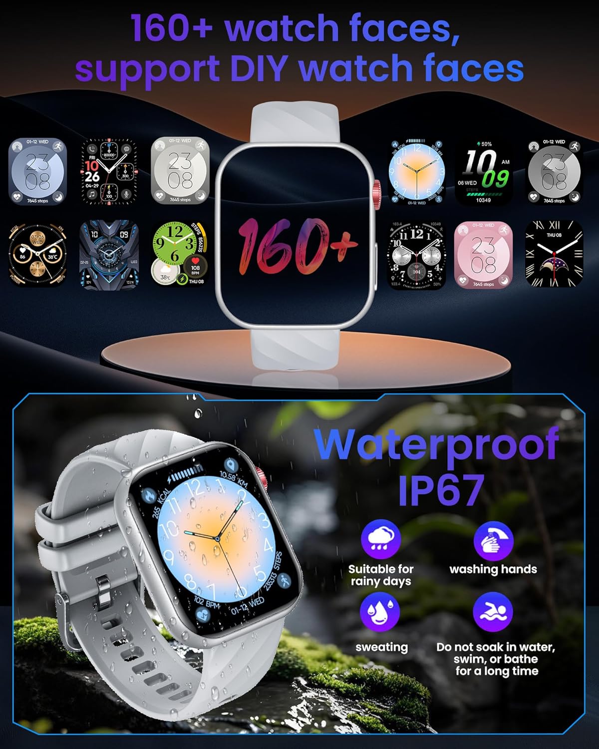 Montre intelligente ECG Santé Smartwatch - Écran 1,97 pouces avec appels Bluetooth HRV Plus de 130 modes Sport Sommeil Fréquence cardiaque SPO2 Montre podomètre étanche pour Android iOS – Image 7