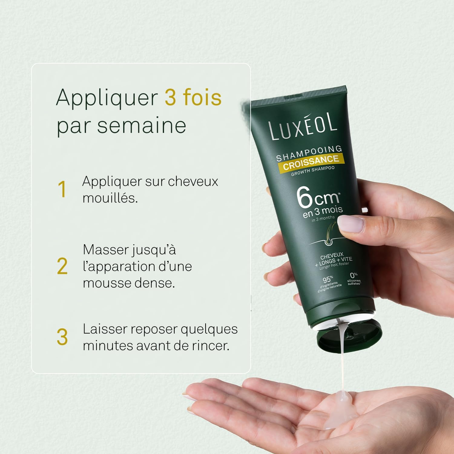 LUXÉOL - Shampoing Croissance - Pousse de 6 cm en 3 mois* - Cheveux plus longs plus rapidement - Prouvé Cliniquement - Formule d'origine naturelle - Huile de Ricin, Amla & Ginseng (3) - 200 ml – Image 5
