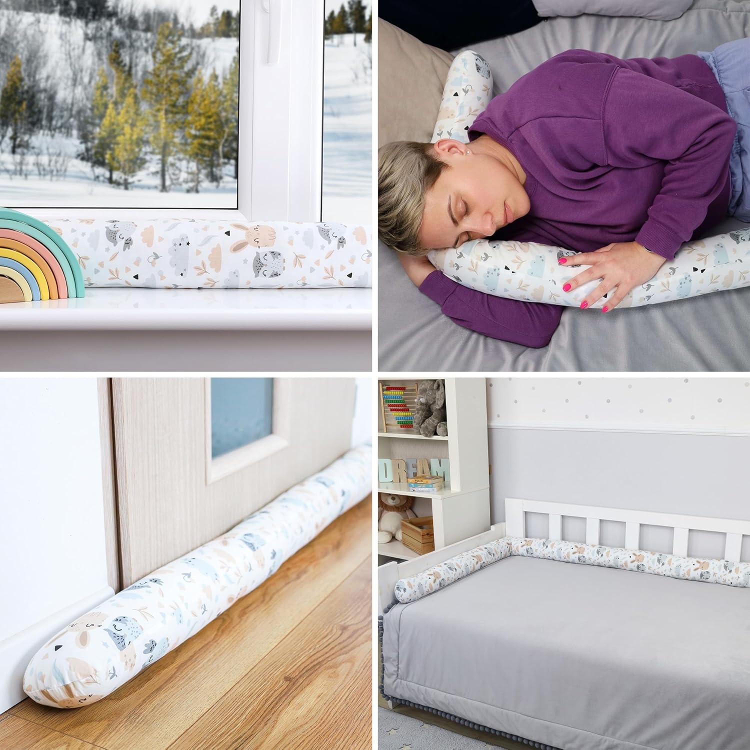 Totsy Baby Coussin Serpent XXL avec Bordure 300 cm - Protection de Bord d'allaitement décorative Bordure Serpent XL Fait à la Main Design Hibou Gris Clair Certificat Oeko-Tex – Image 6