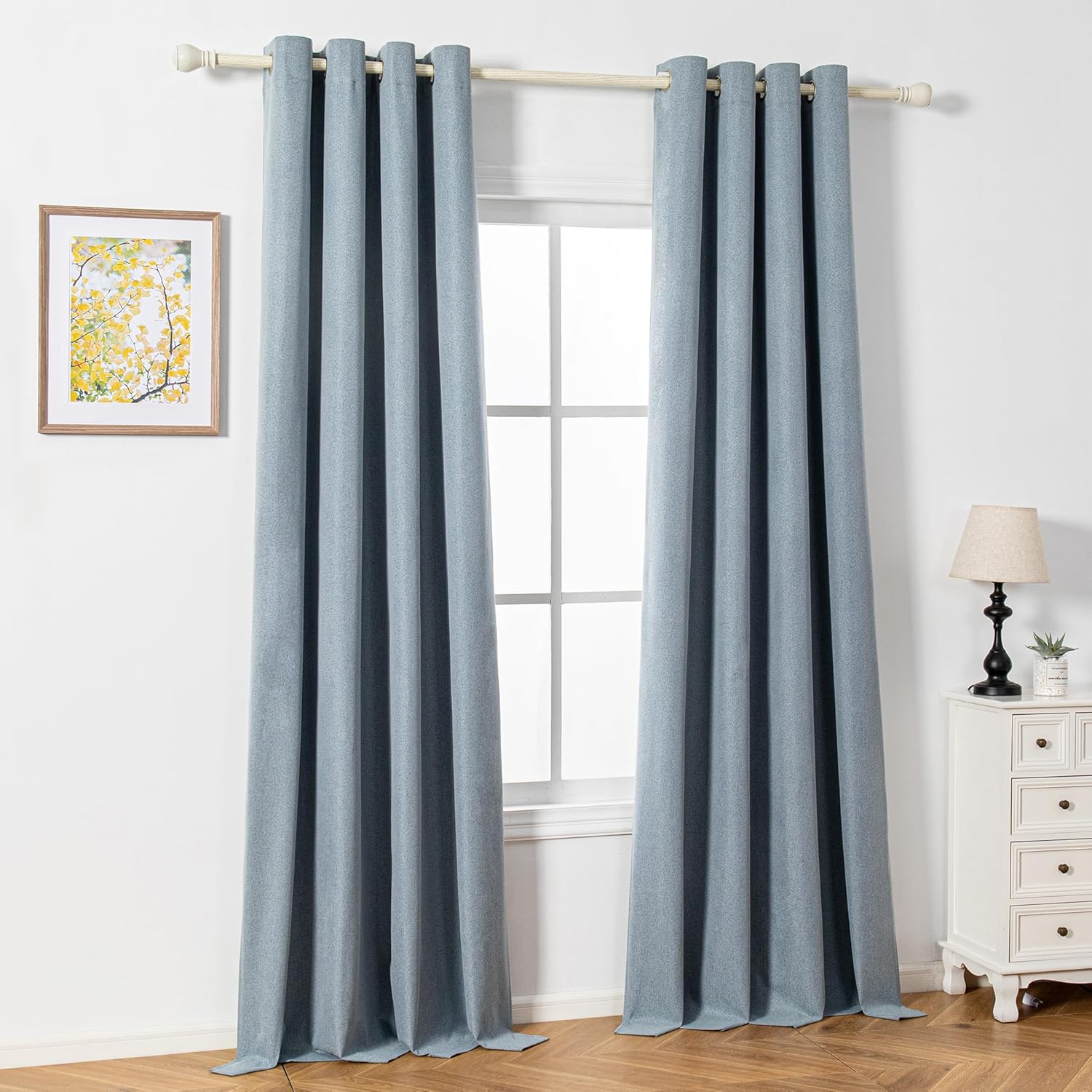 MYSKY HOME Rideau Occultant Thermique 140 x 245 cm (L x H) Bleu Brouillard pour Chambre Salon 30% Lin Opaque avec Oeillets Draperies Anti Chaleur Froide Rideaux de Décoration Lot de 2 – Image 3