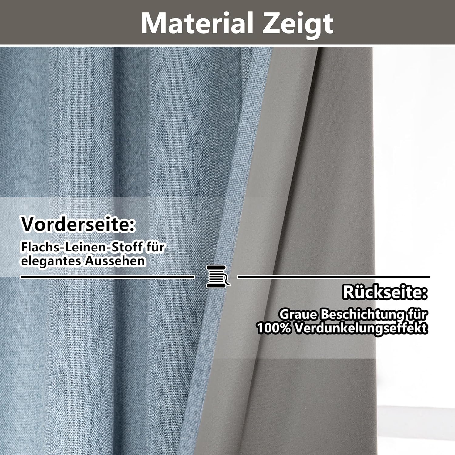 MYSKY HOME Rideau Occultant Thermique 140 x 245 cm (L x H) Bleu Brouillard pour Chambre Salon 30% Lin Opaque avec Oeillets Draperies Anti Chaleur Froide Rideaux de Décoration Lot de 2 – Image 4