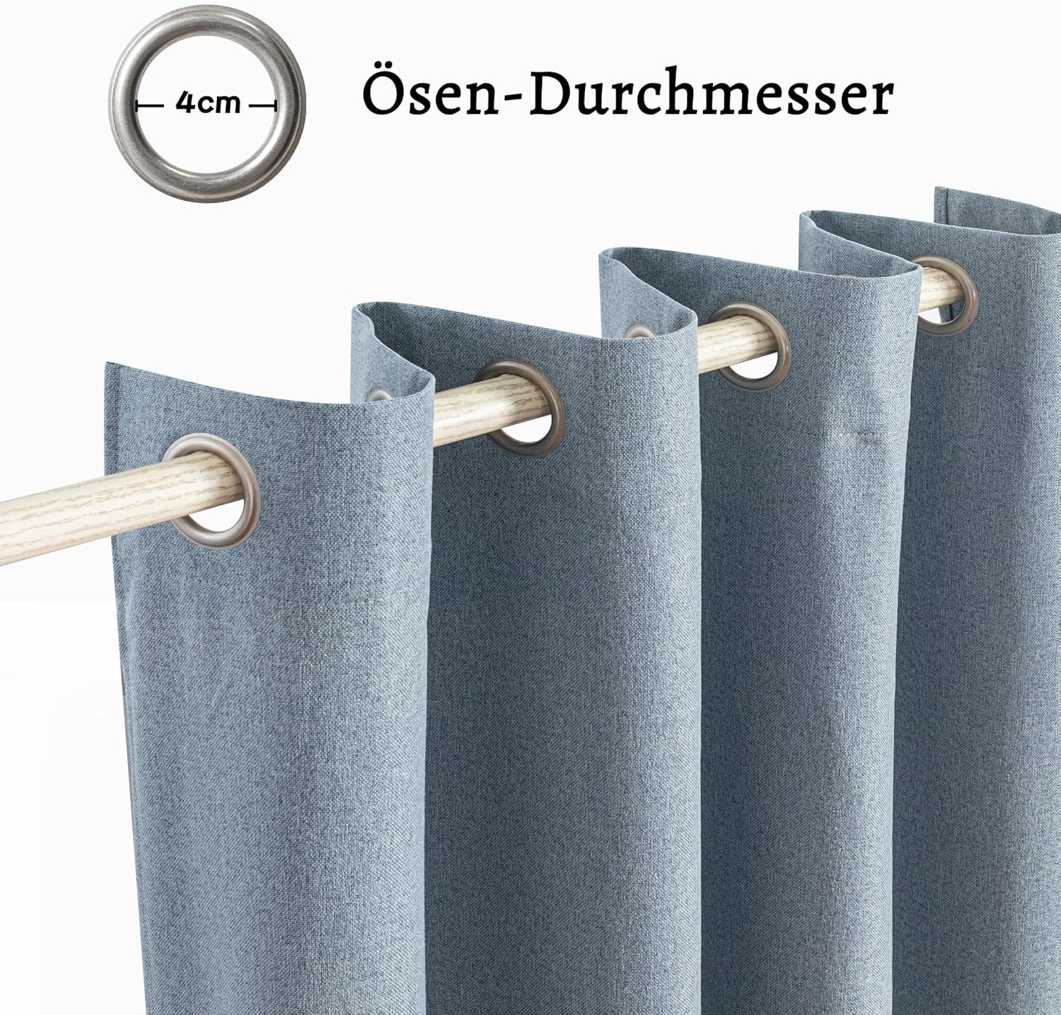 MYSKY HOME Rideau Occultant Thermique 140 x 245 cm (L x H) Bleu Brouillard pour Chambre Salon 30% Lin Opaque avec Oeillets Draperies Anti Chaleur Froide Rideaux de Décoration Lot de 2 – Image 6