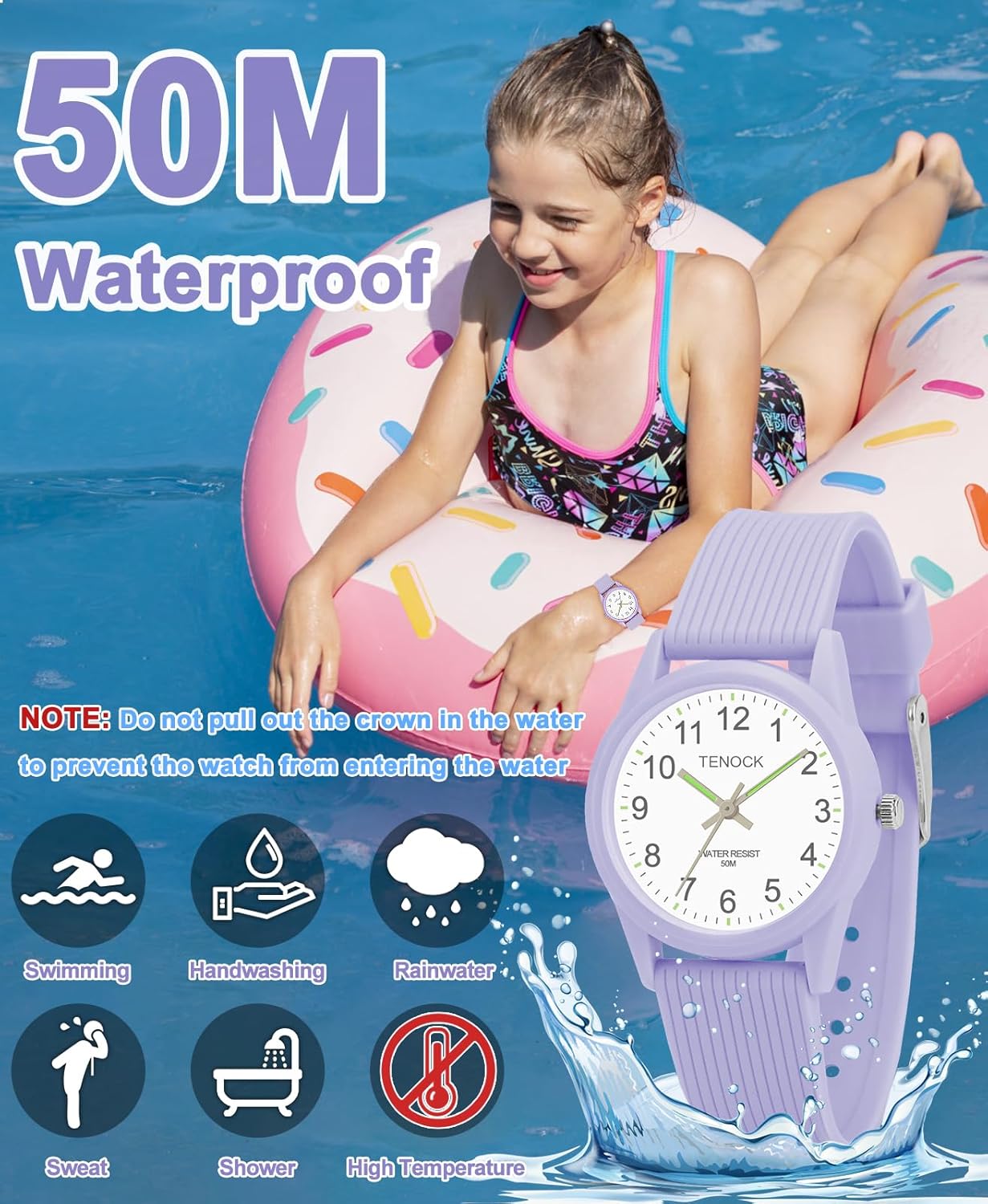 Montre pour enfants étanche jusqu'à 50 m – Apprentissage de l'heure facile à lire pour garçons et filles de 4 à 12 ans – Excellent cadeau d'anniversaire – Image 3