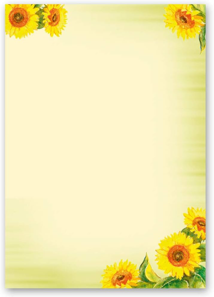 Ensemble complet de 20 pièces Fleurs & Pétales, TOURNESOLS 10 feuilles de papier à lettres et 10 enveloppes DIN LONG sans fenêtre | Papier-Support – Image 3