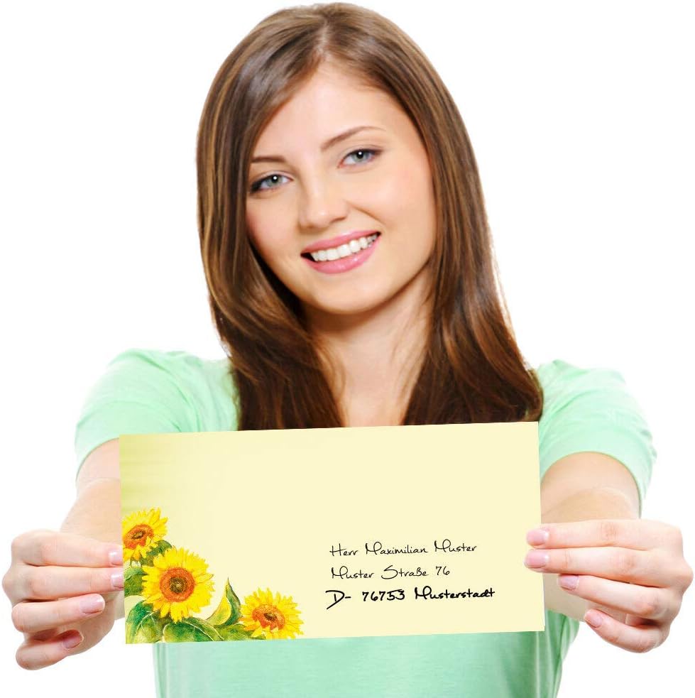Ensemble complet de 20 pièces Fleurs & Pétales, TOURNESOLS 10 feuilles de papier à lettres et 10 enveloppes DIN LONG sans fenêtre | Papier-Support – Image 4