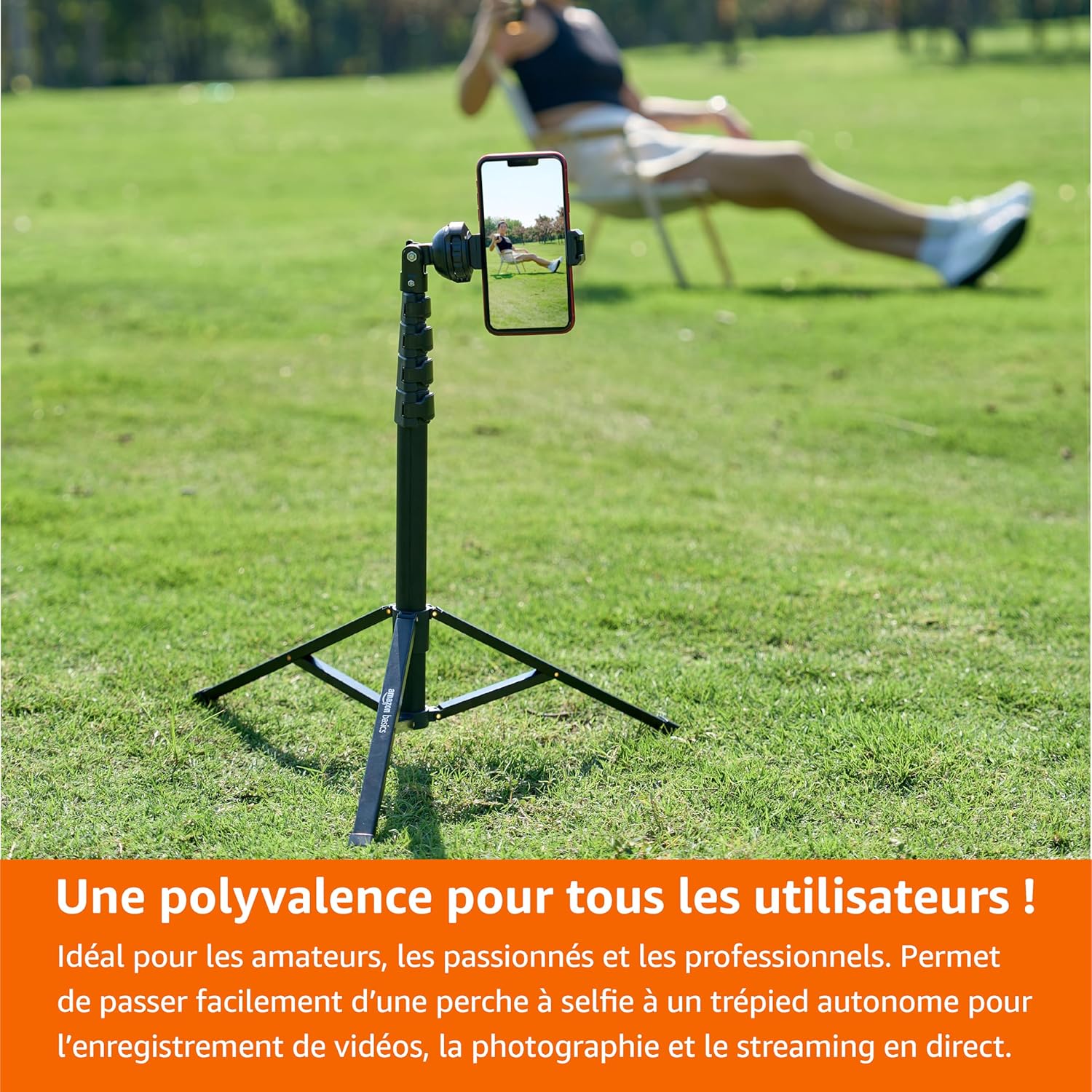 Amazon Basics Trépied extensible pour téléphone et perche à selfie 162 cm avec télécommande sans fil Noir – Image 7