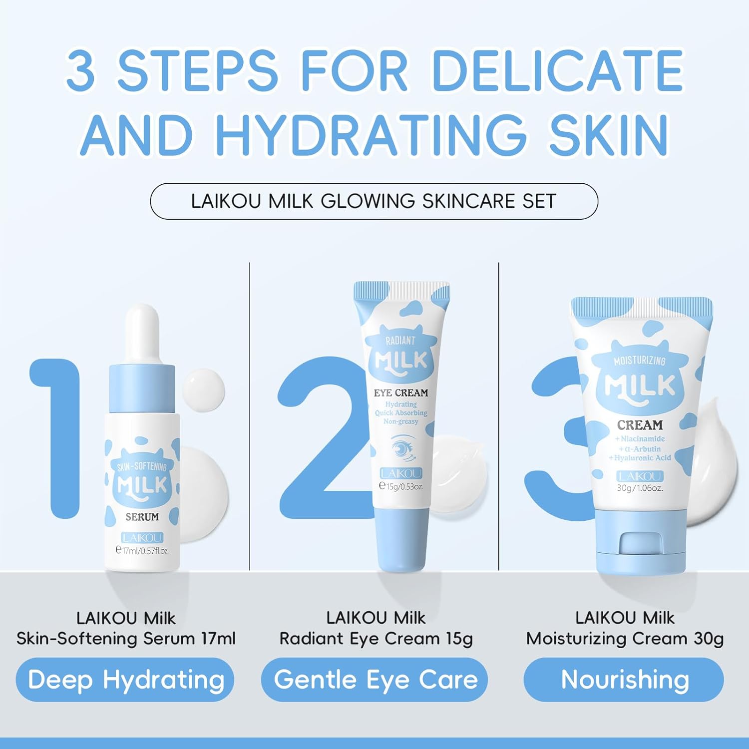 Mini ensemble de soins de la peau au lait 3 pièces, cadeau pour adolescents-avec sérum, crème pour les yeux et crème, Mini Kit de soins de la peau de voyage pour adolescents – Image 6